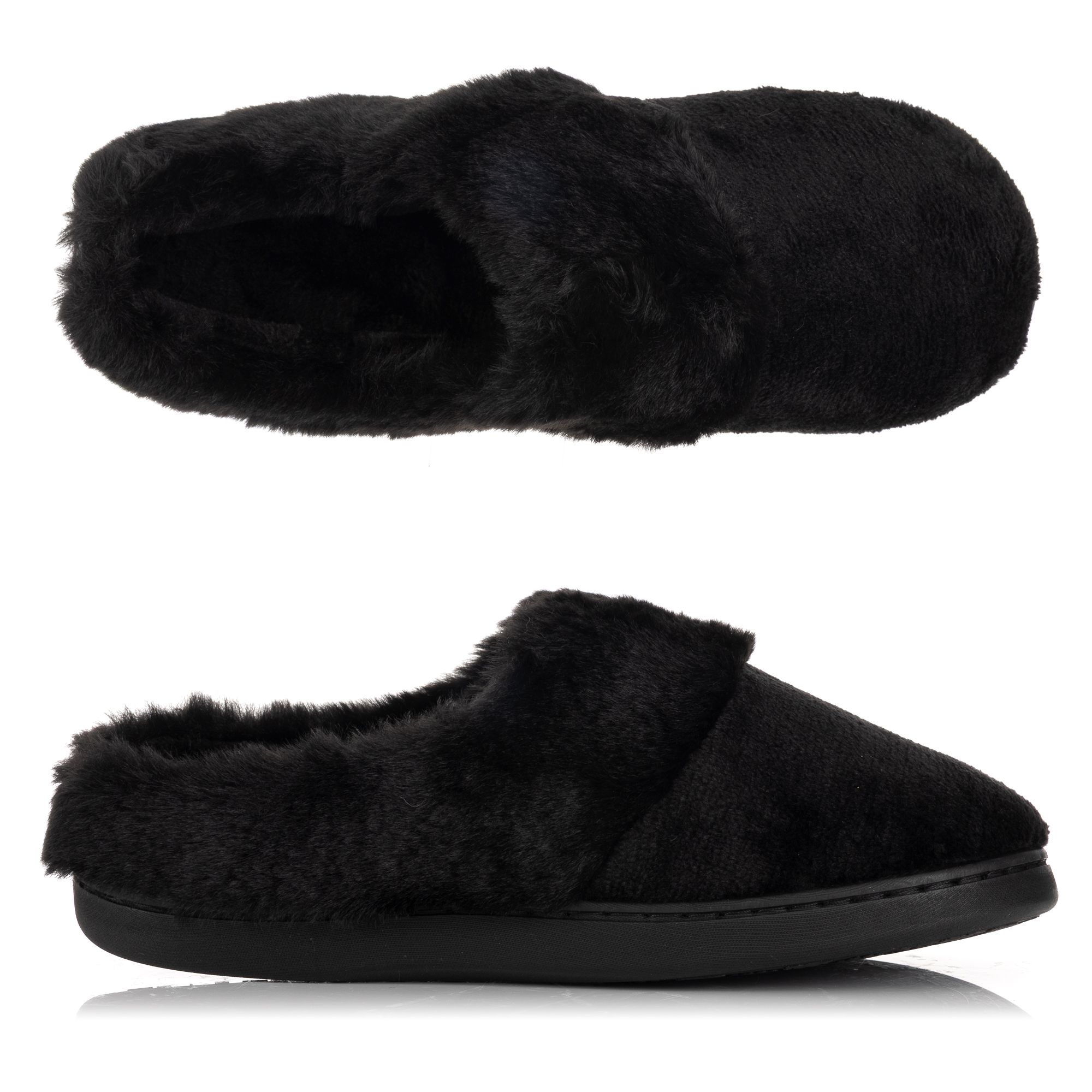 B-Ware MONT CHALET Damen-Hausschuh uni mit Fellbesatz Mikrofaser Chinchilla