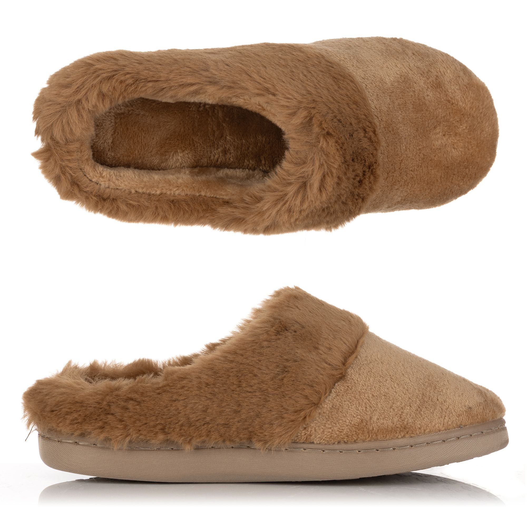 B-Ware MONT CHALET Damen-Hausschuh uni mit Fellbesatz Mikrofaser Chinchilla