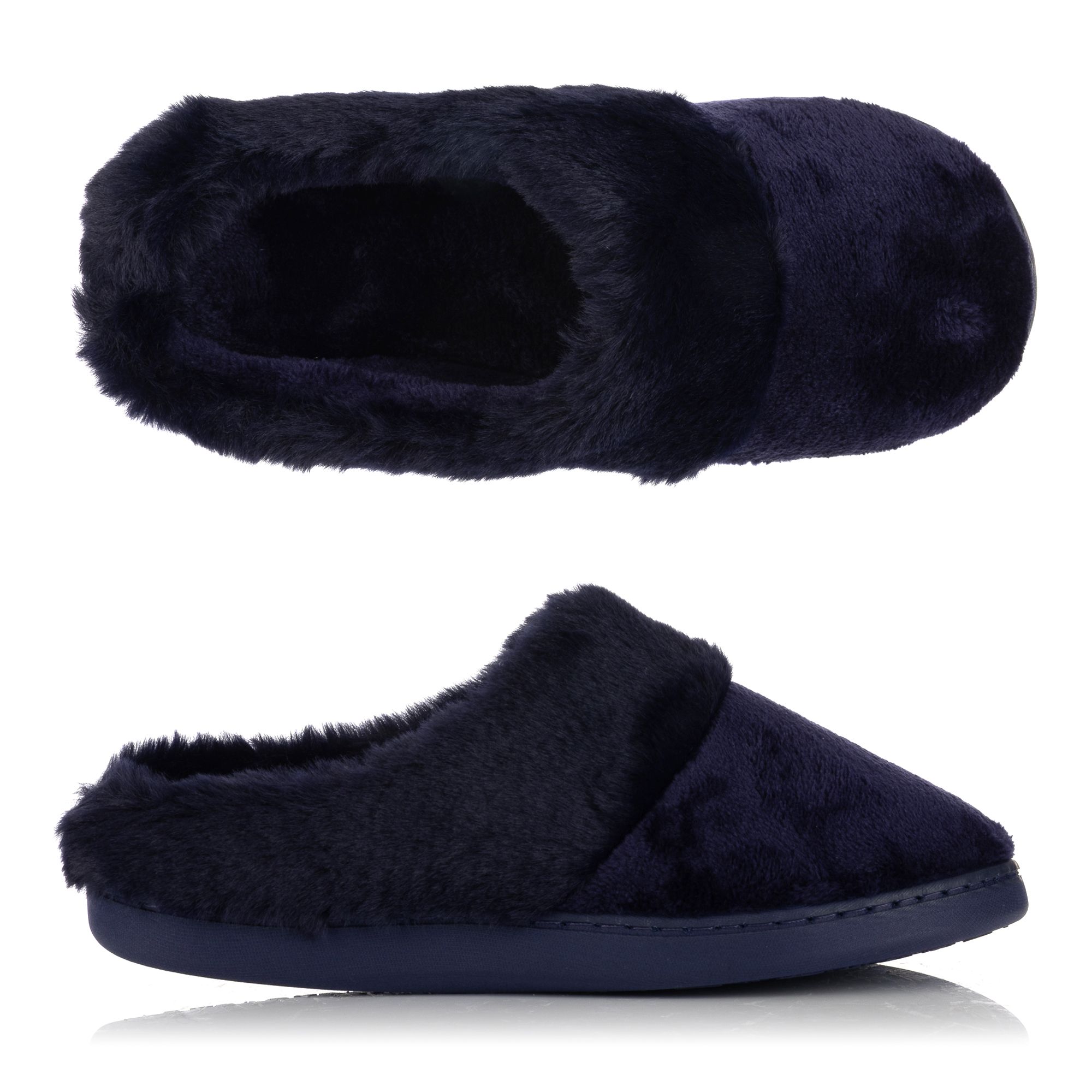 B-Ware MONT CHALET Damen-Hausschuh uni mit Fellbesatz Mikrofaser Chinchilla