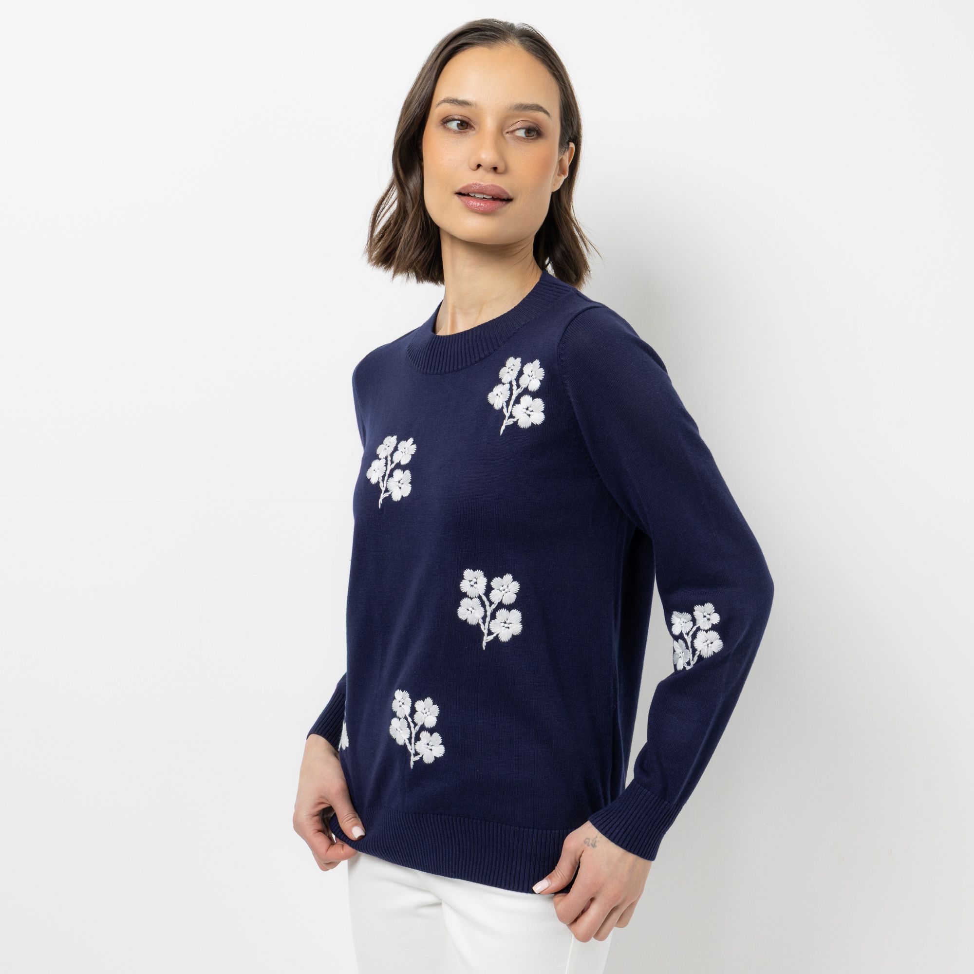 B-Ware STEFFEN SCHRAUT Pullover Rundhalsausschnitt Blumenstickerei