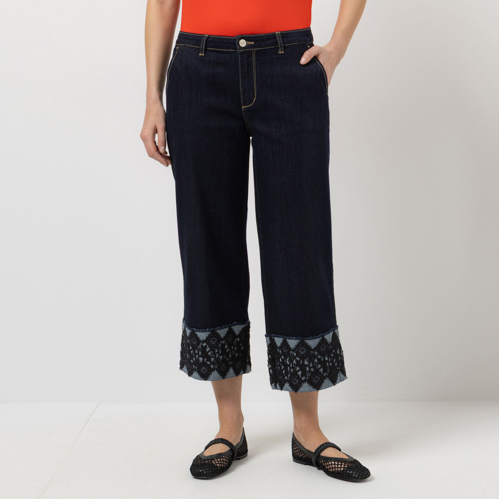 B-Ware STEFFEN SCHRAUT Jeanshose, 7/8-Länge breiter Saumaufschlag dekorative Spitze