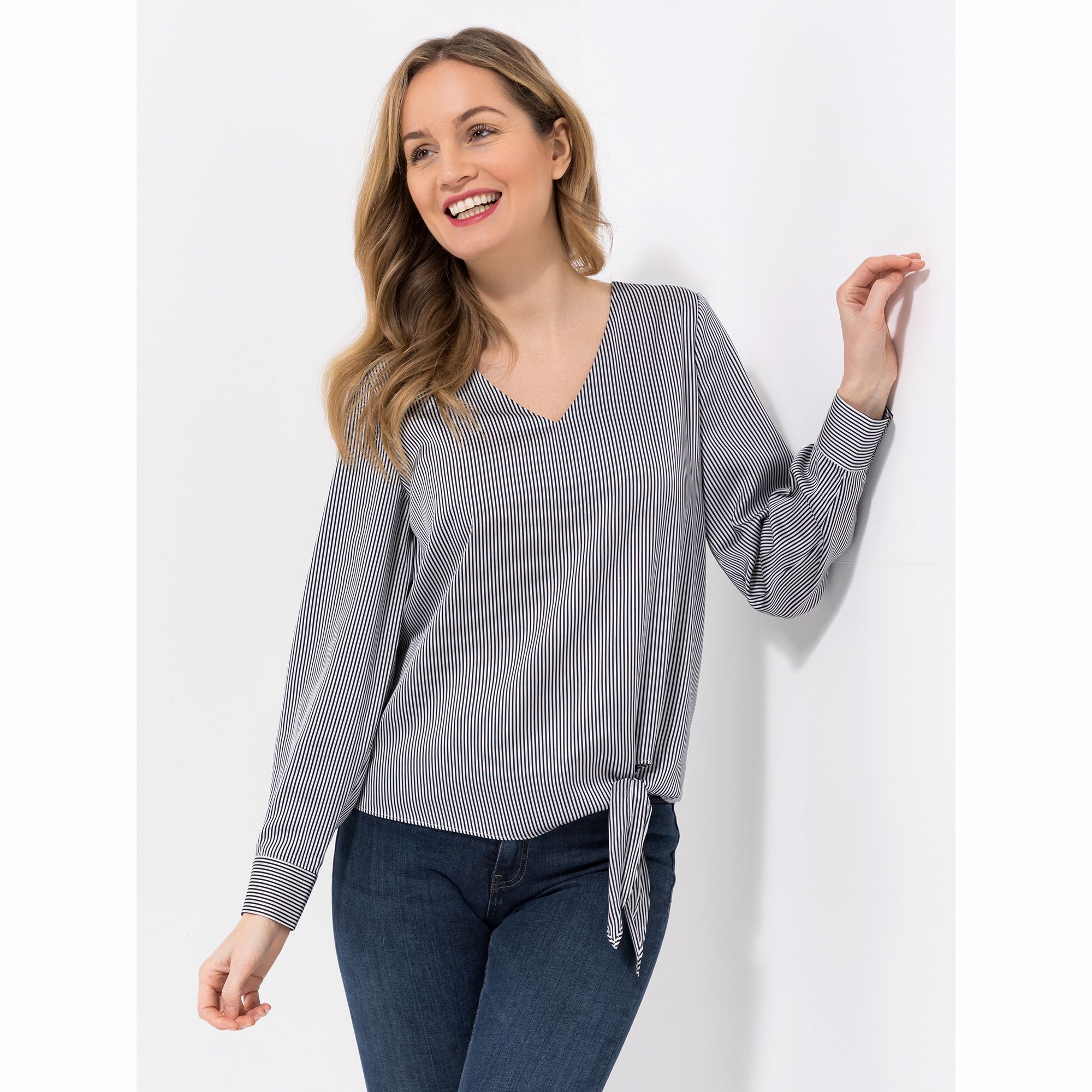 B-Ware VIA MILANO Bluse, 1/1-Arm V-Ausschnitt Knotendetail