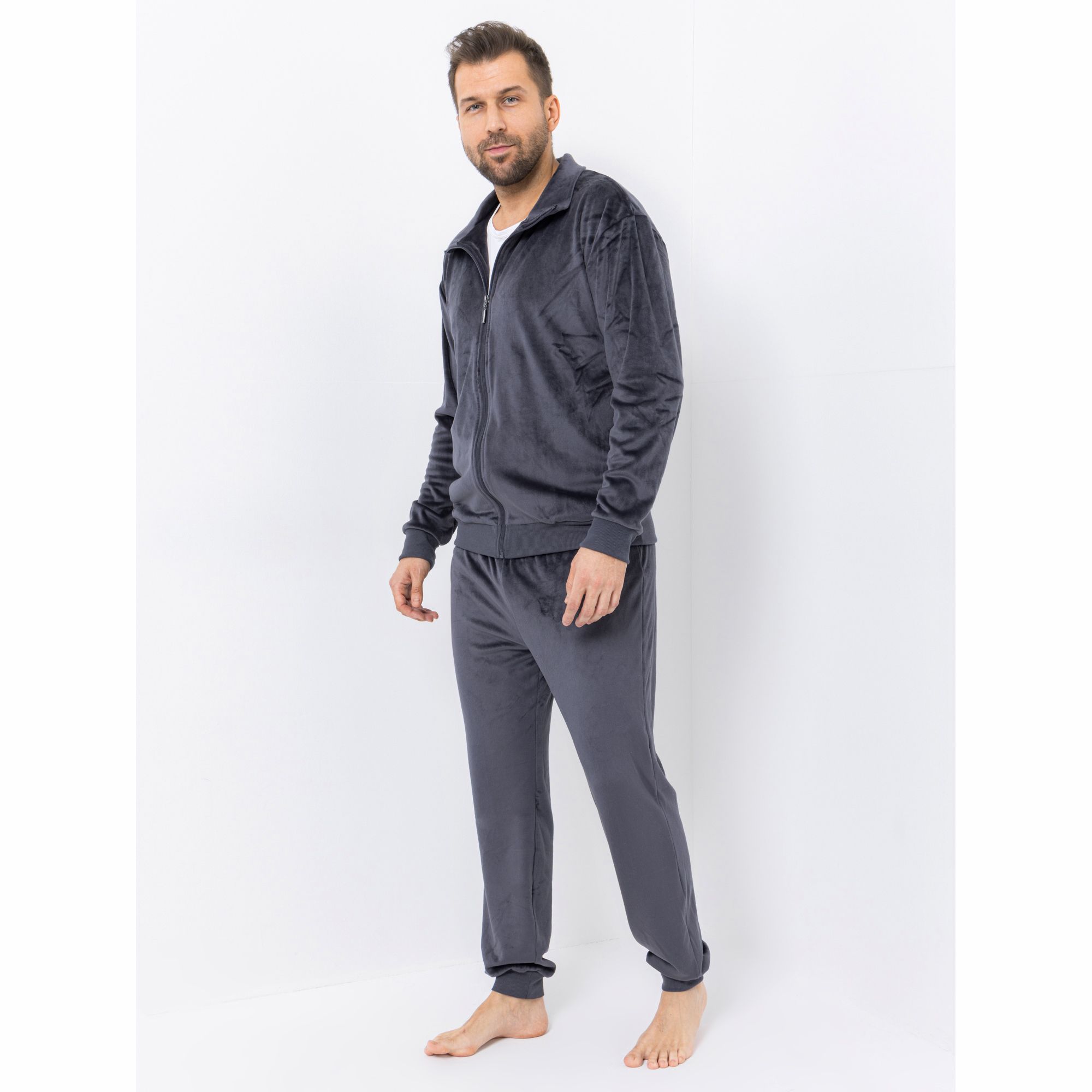 B-Ware MONT CHALET Herren-Hausanzug uni Mikrofaser Samtfell