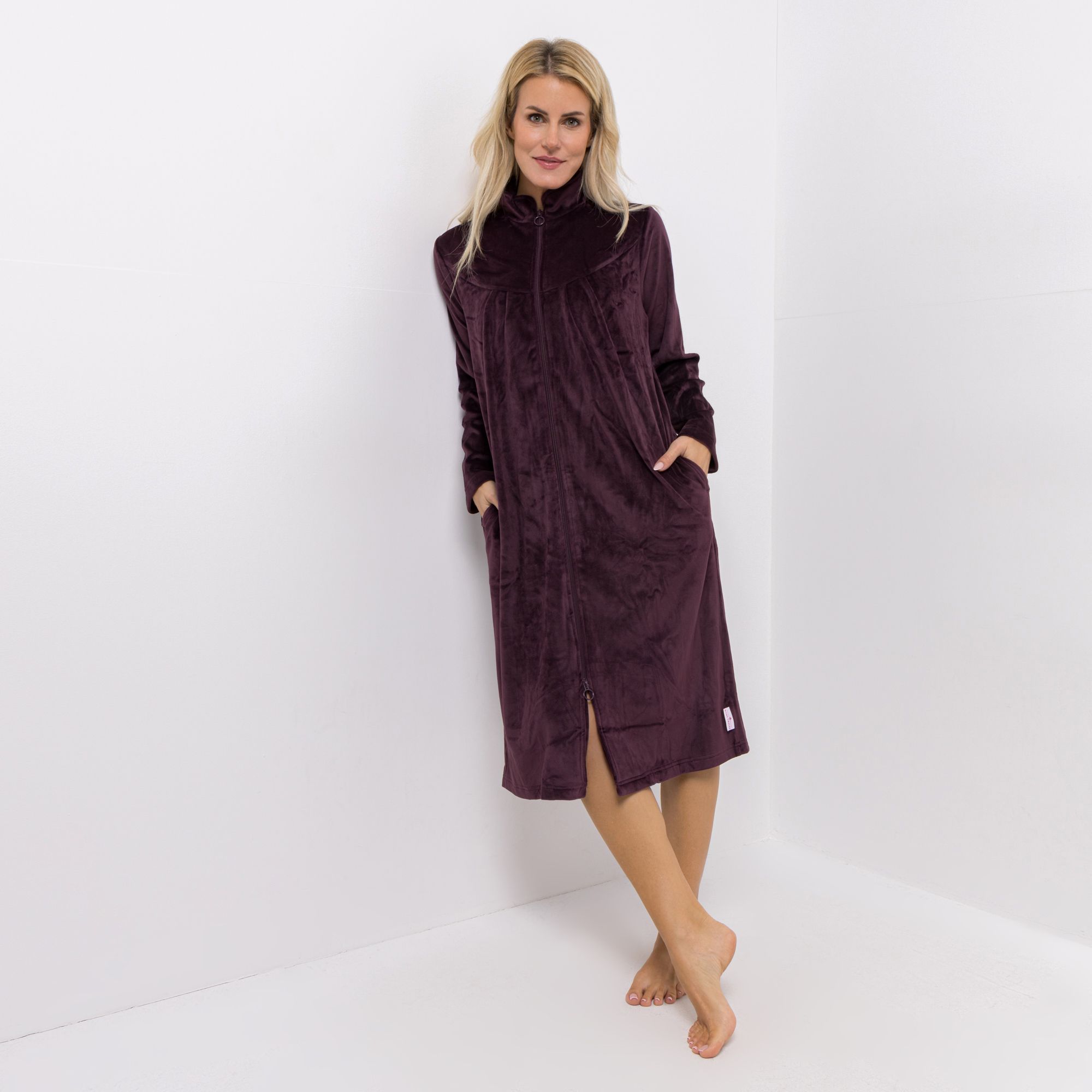 B-Ware MONT CHALET Damen-Hauskleid uni Mikrofaser Samtfell