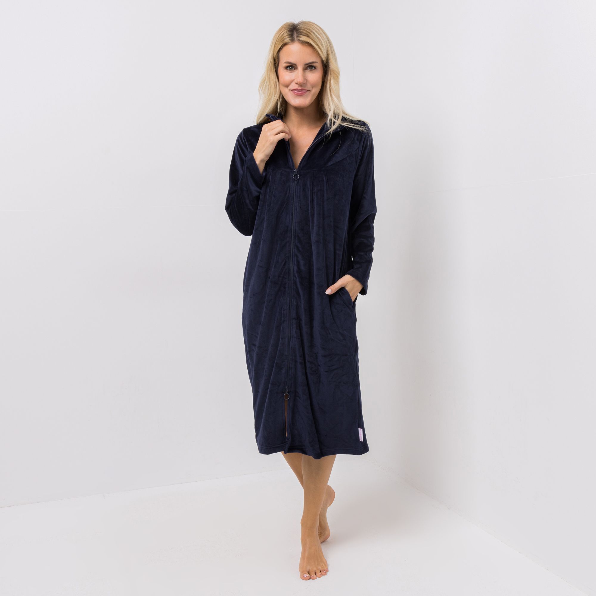 B-Ware MONT CHALET Damen-Hauskleid uni Mikrofaser Samtfell