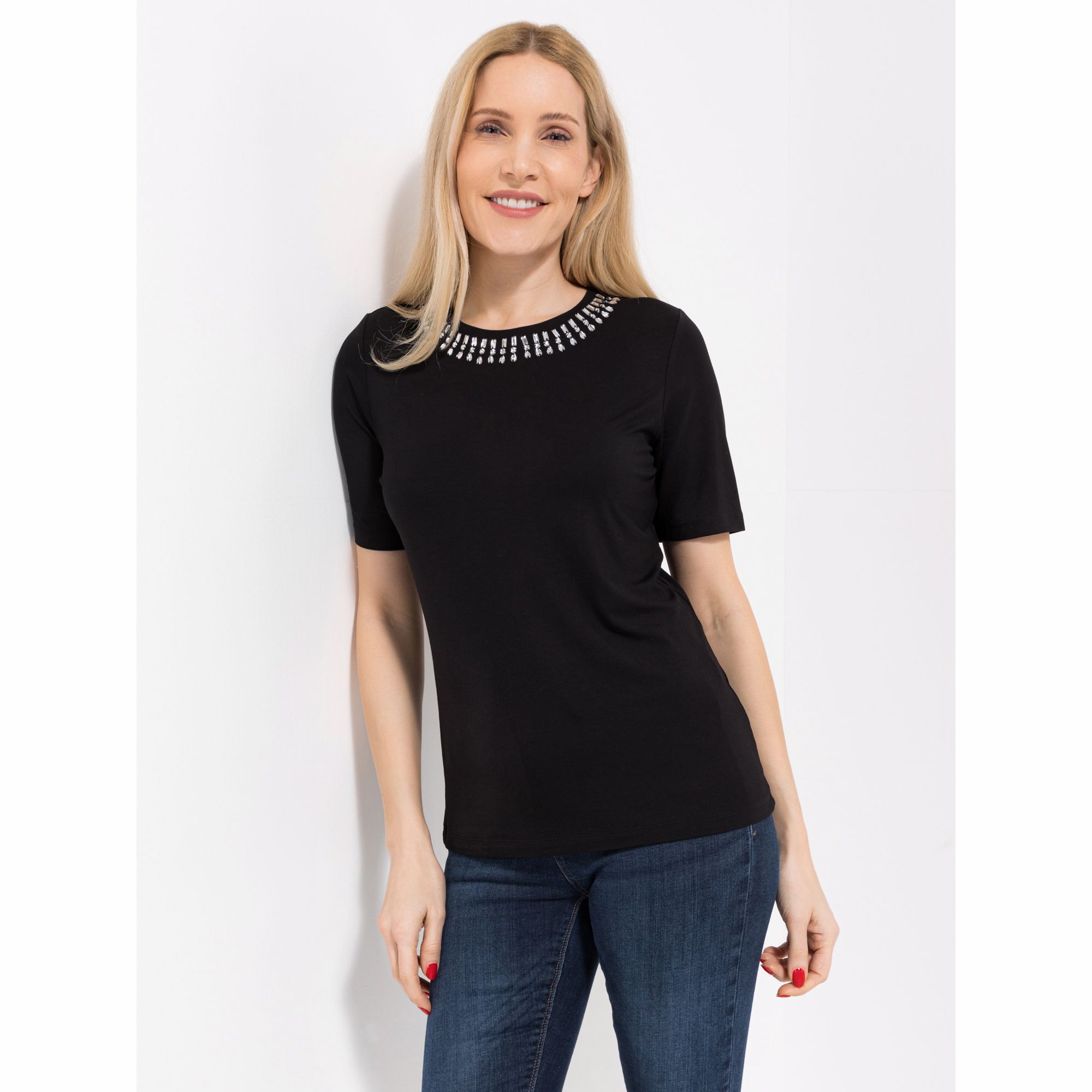 B-Ware VIA MILANO Shirt, 1/2-Arm Rundhalsausschnitt Glitzerdetails