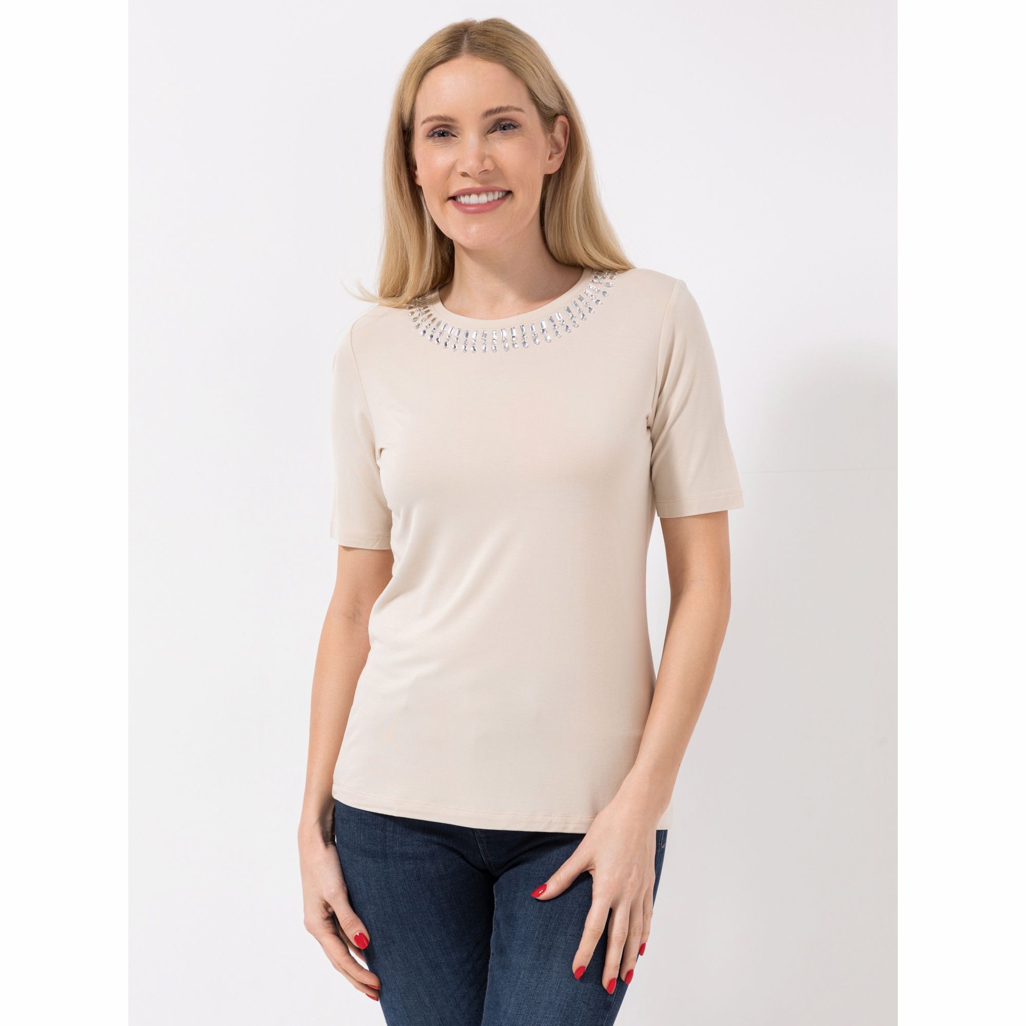 B-Ware VIA MILANO Shirt, 1/2-Arm Rundhalsausschnitt Glitzerdetails