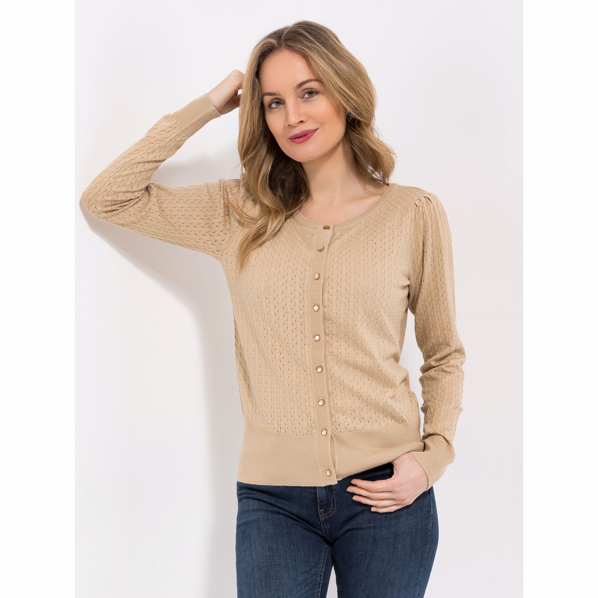 B-Ware VIA MILANO Cardigan 1/1-Arm mit Raffung Knopfleiste