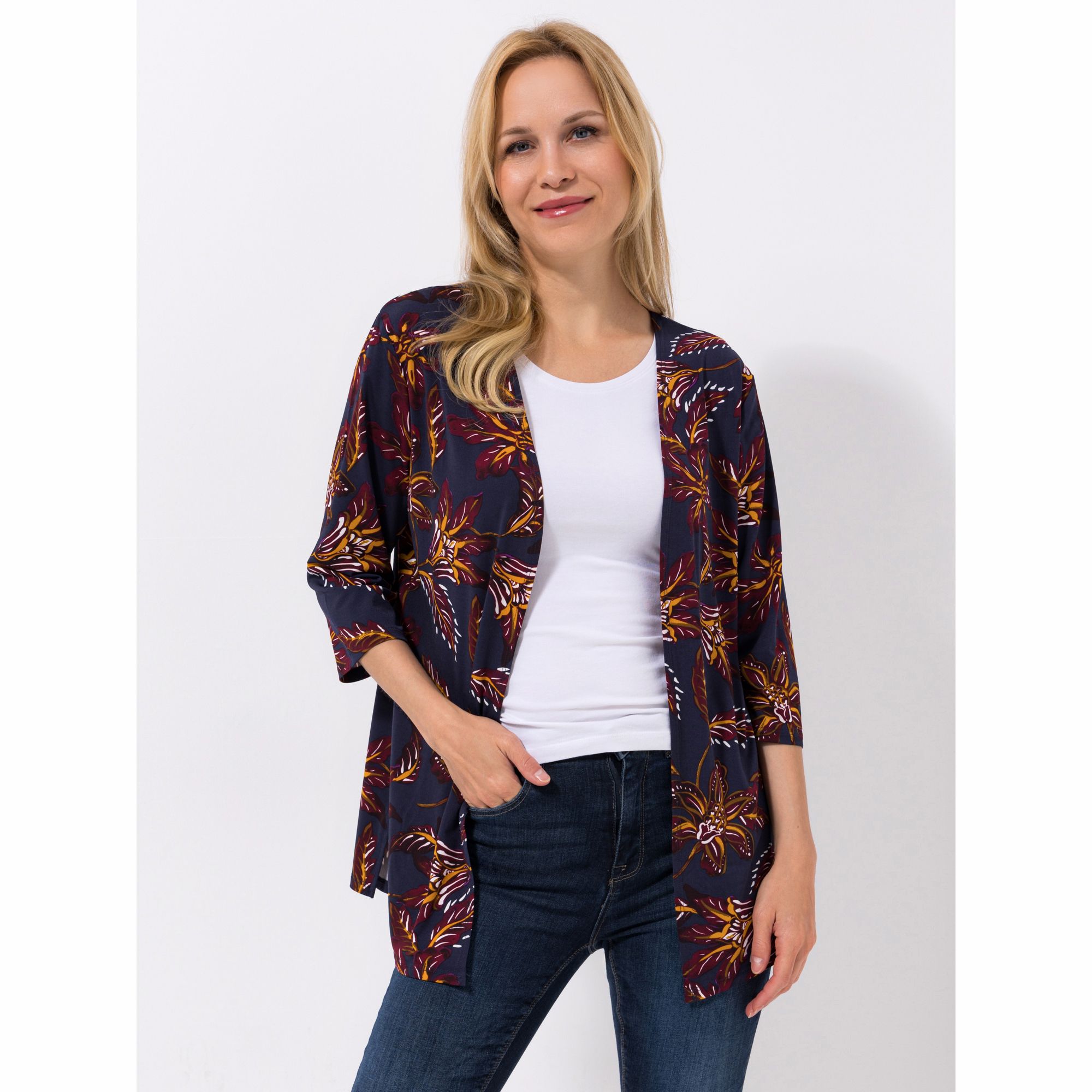 B-Ware IN-PRINT Cardigan, 3/4-Arm offene Front Seitenschlitze