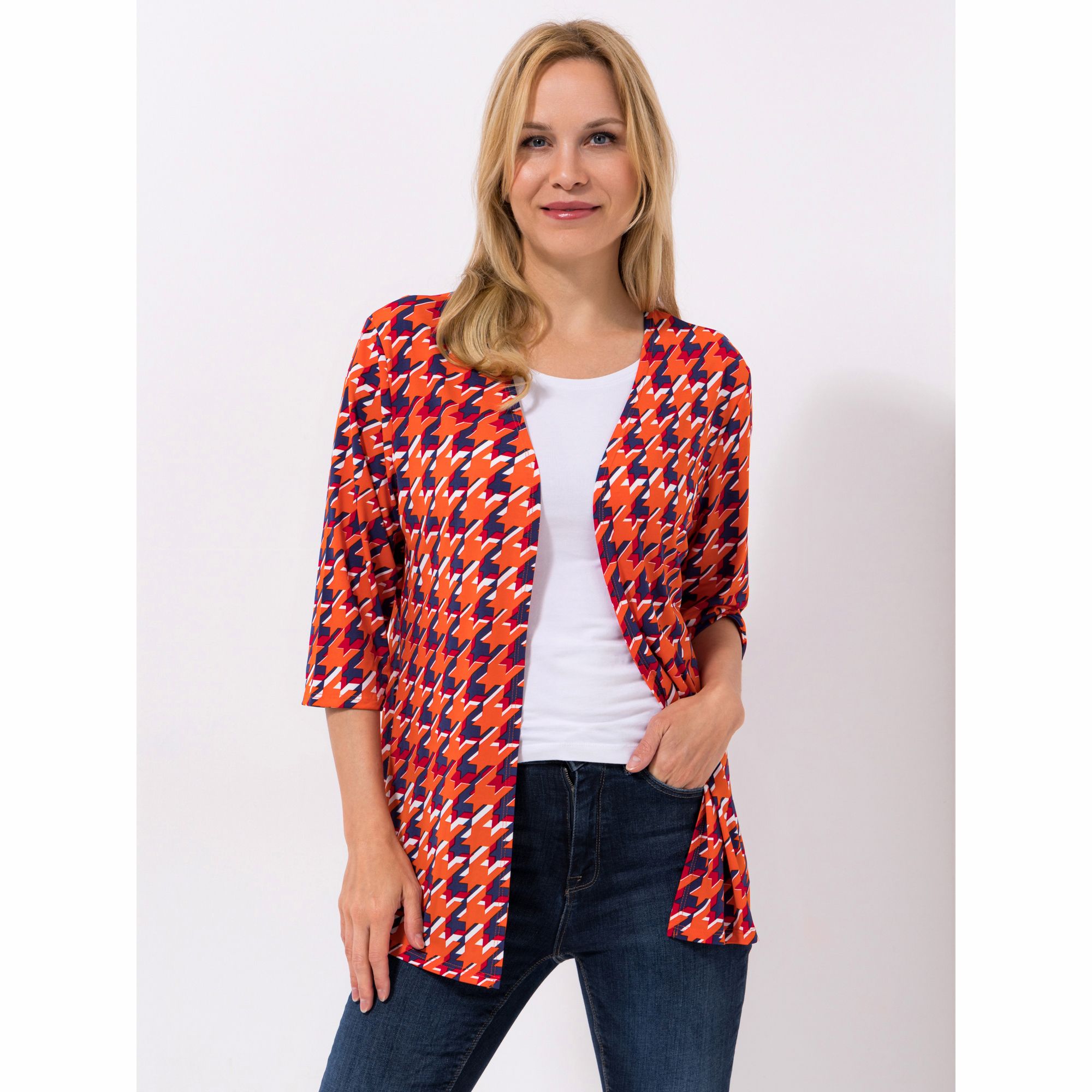 B-Ware IN-PRINT Cardigan, 3/4-Arm offene Front Seitenschlitze