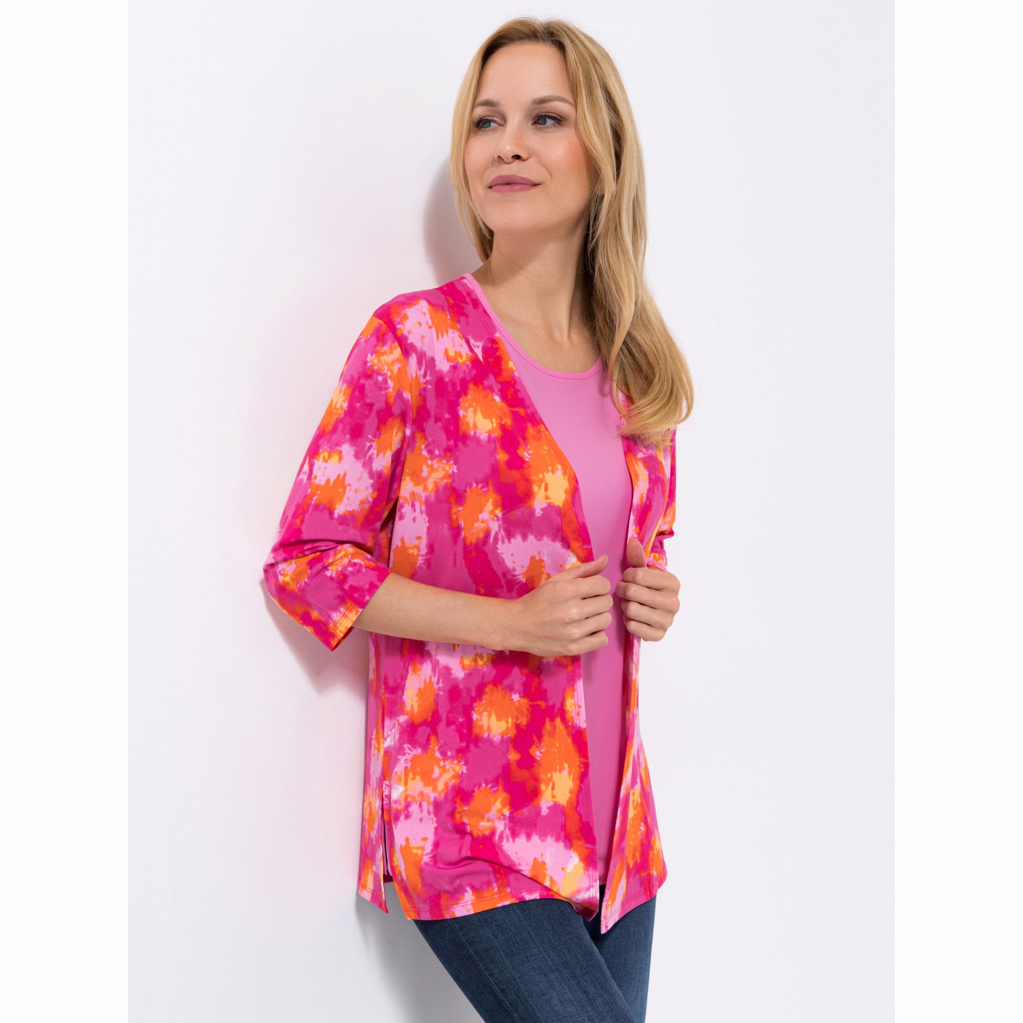 B-Ware IN-PRINT Cardigan, 3/4-Arm offene Front Seitenschlitze