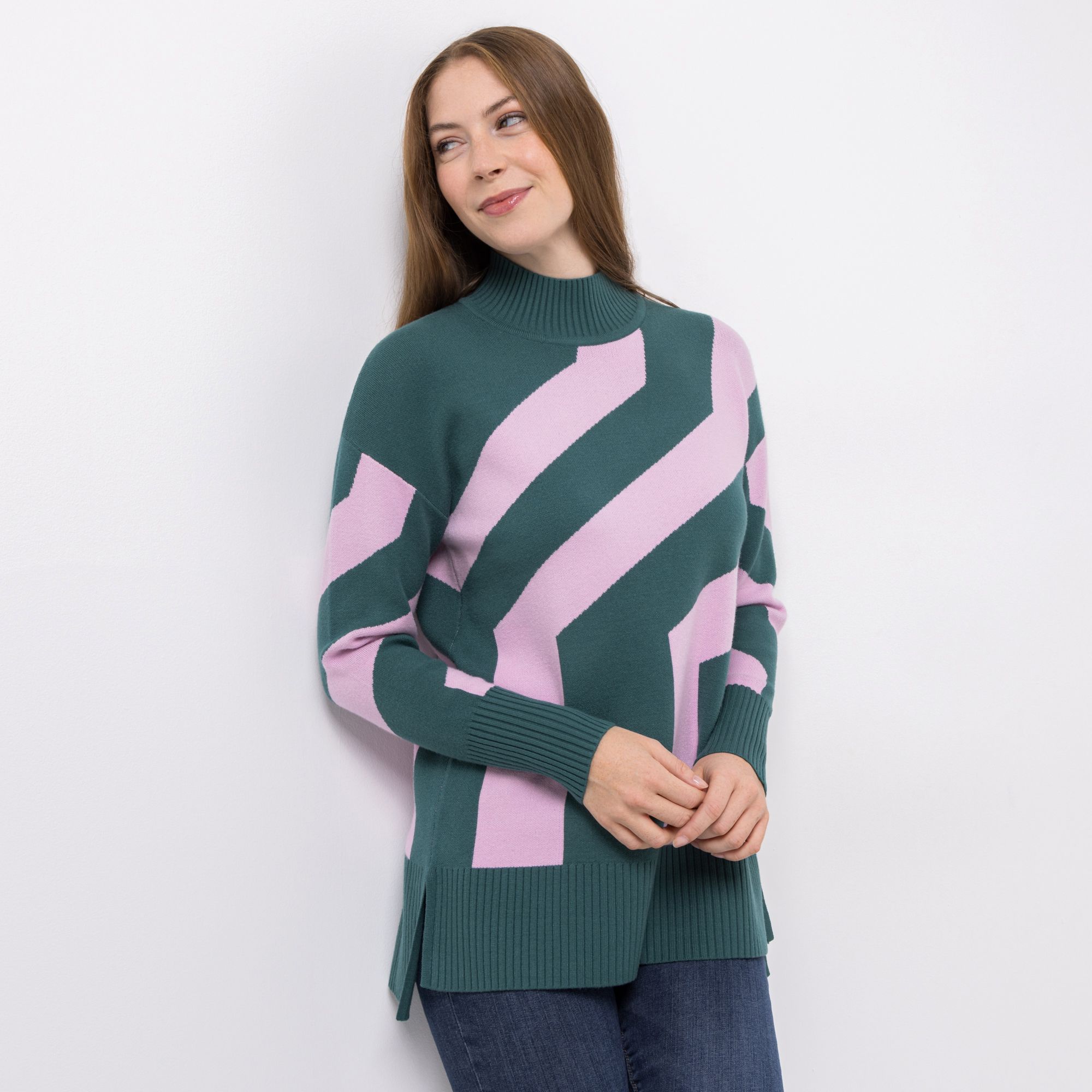 B-Ware VIA MILANO Pullover,1/1-Arm Stehkragen Seitenschlitz