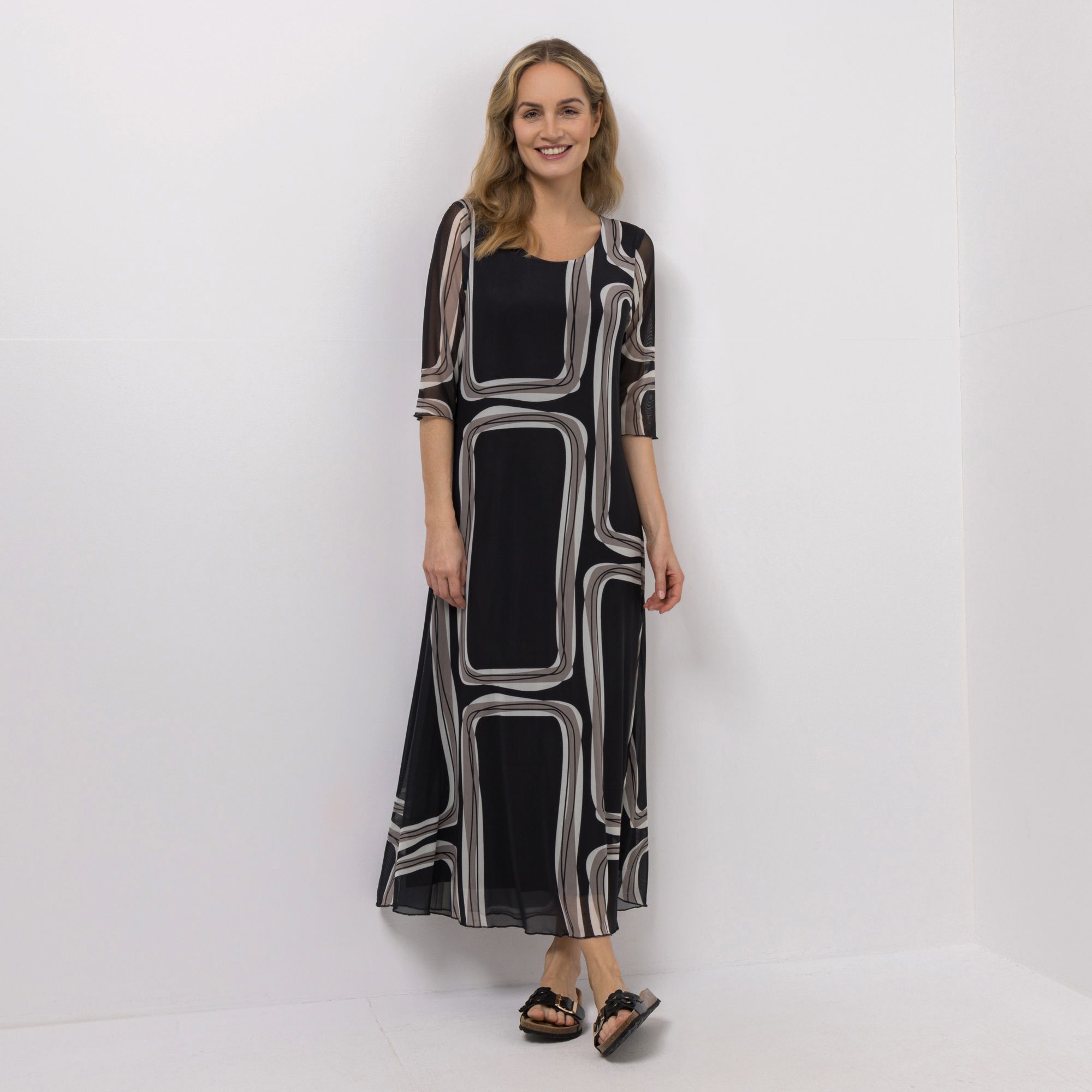 B-Ware DINE 'N' DANCE Maxi-Kleid, 3/4-Arm Rundhalsausschnitt Mesh-Qualität