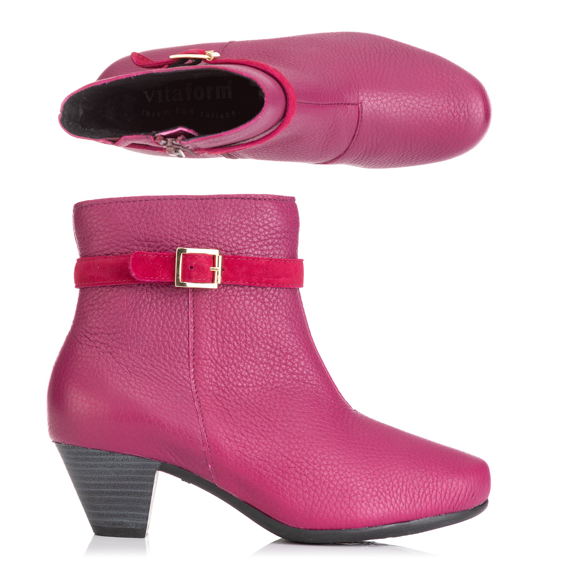 B-Ware VITAFORM Damen-Stiefelette Hirschleder Samtziege Zierriemen