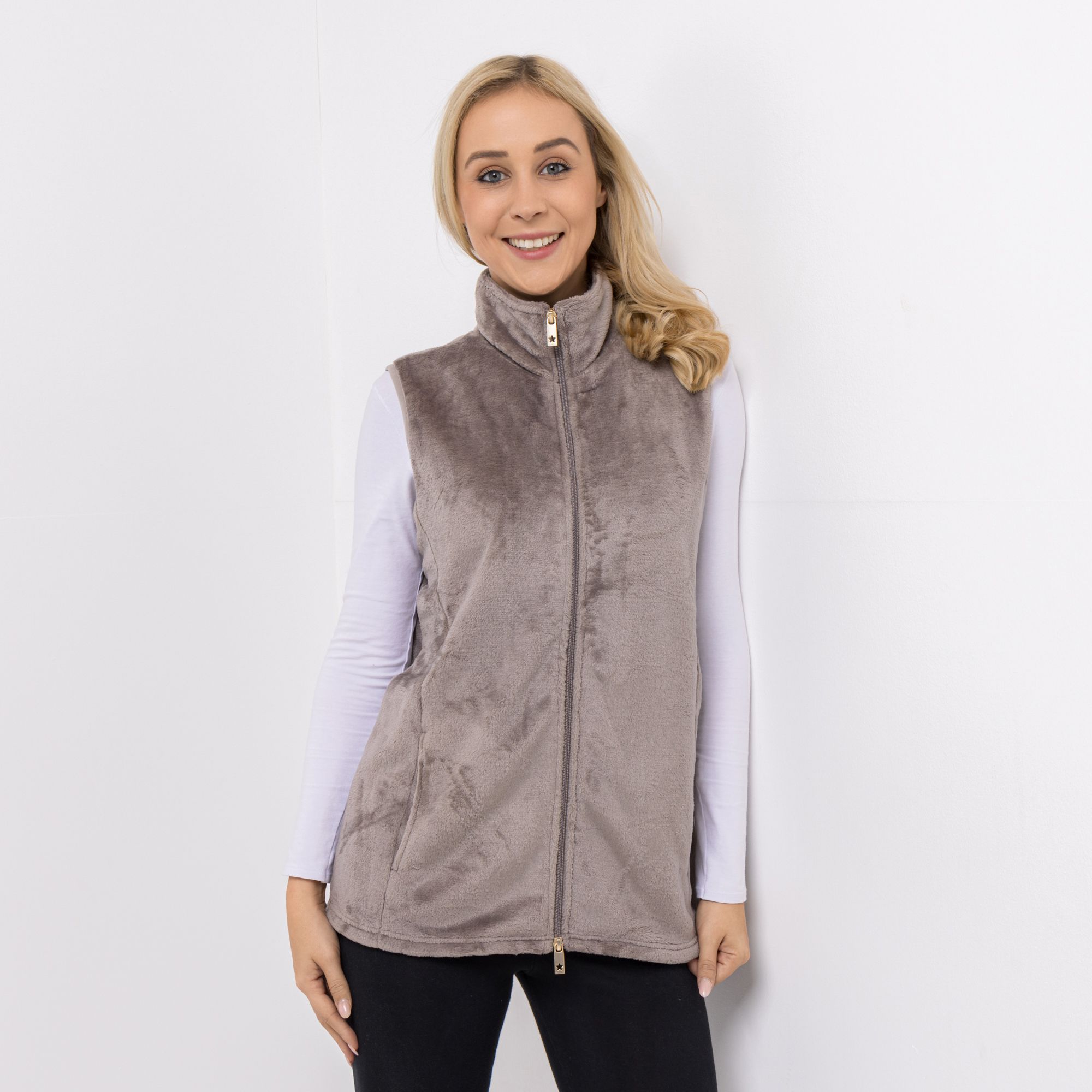 B-Ware MONT CHALET Damen-Weste uni Mikrofaser Chinchilla