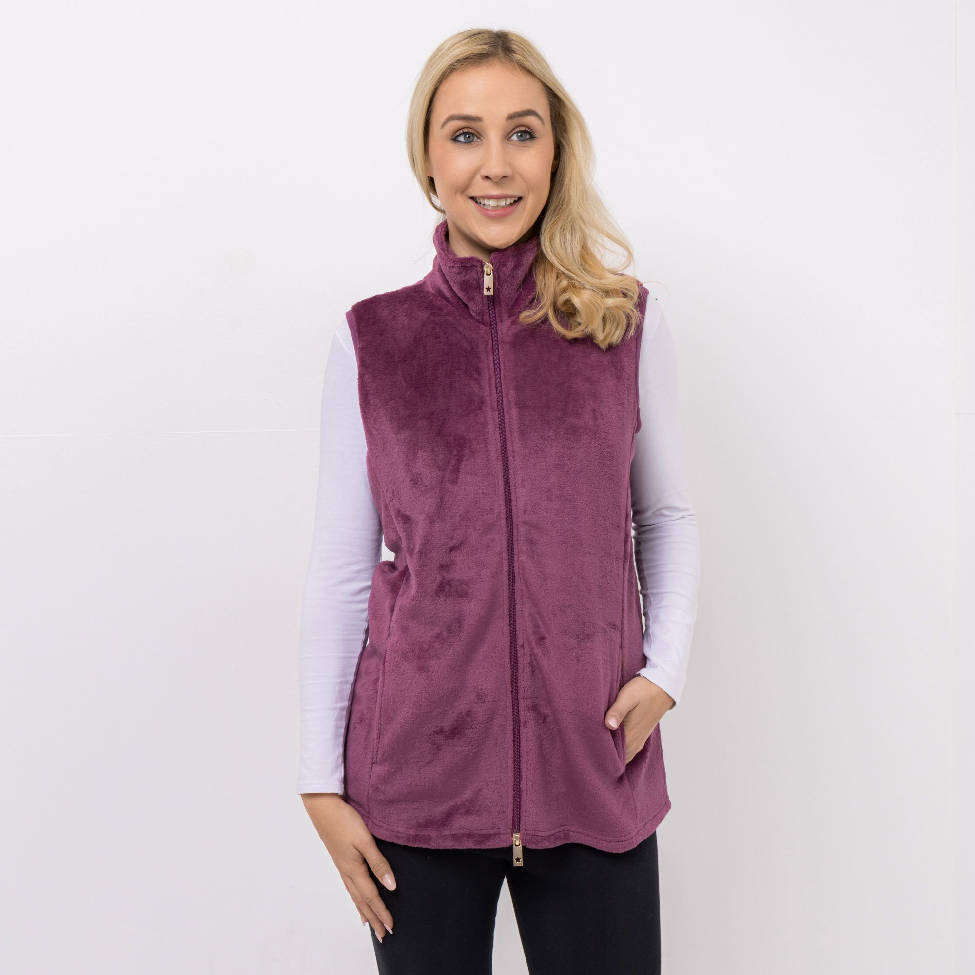 B-Ware MONT CHALET Damen-Weste uni Mikrofaser Chinchilla