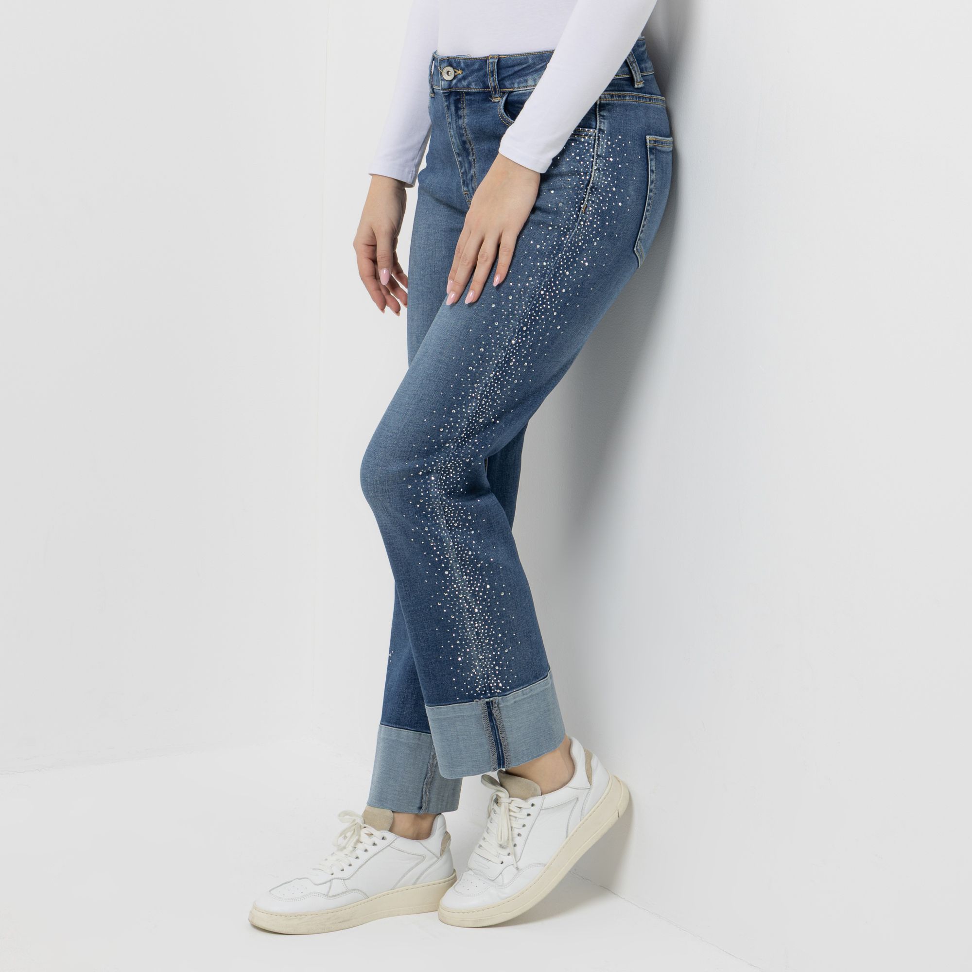 B-Ware DINE 'N' DANCE Jeanshose Lambada knöchellang Strassdekoration