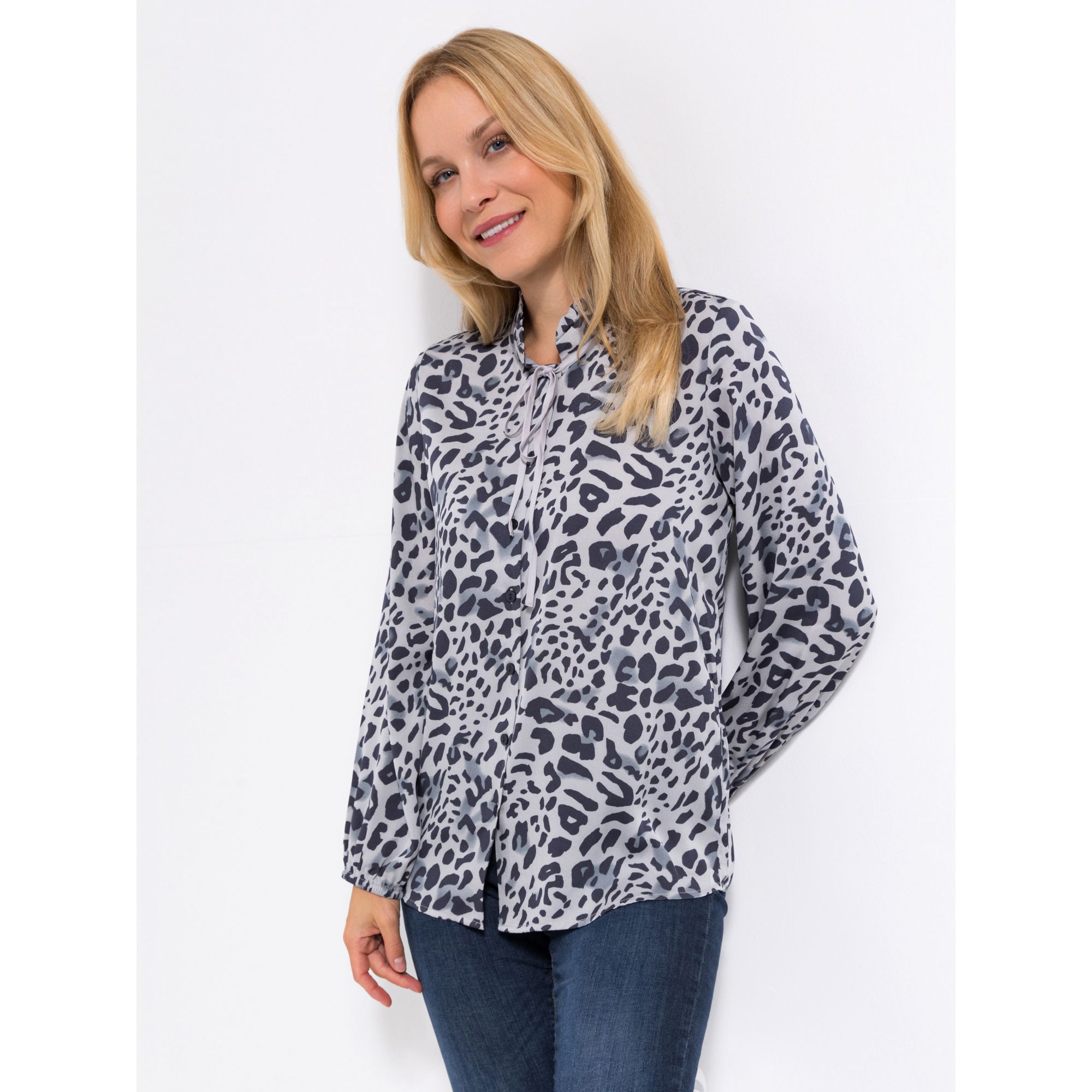B-Ware VIA MILANO Bluse, 1/1-Arm Kragen mit Rüsche Bindeband