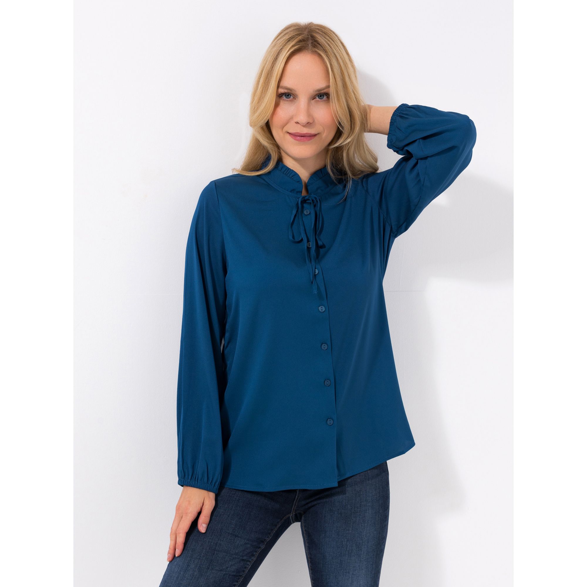 B-Ware VIA MILANO Bluse, 1/1-Arm Kragen mit Rüsche Bindeband
