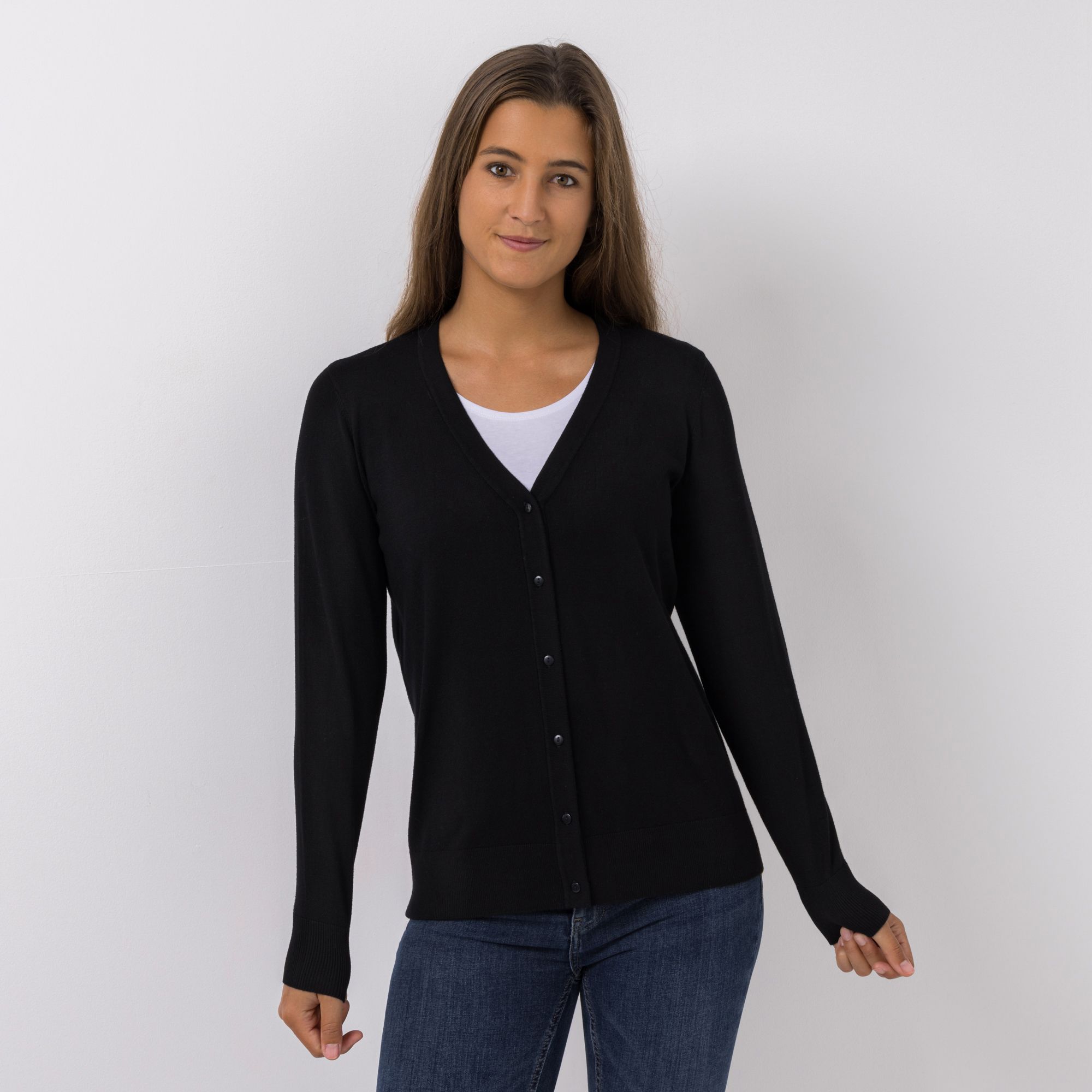 B-Ware DENIM & CO. Cardigan V-Ausschnitt Knopfleiste