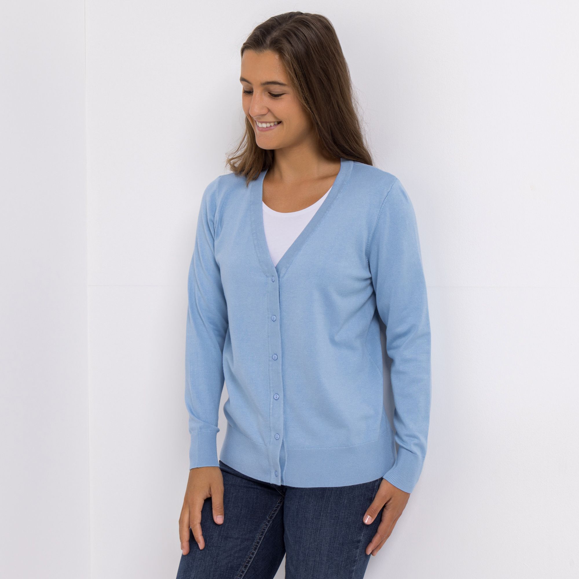 B-Ware DENIM & CO. Cardigan V-Ausschnitt Knopfleiste