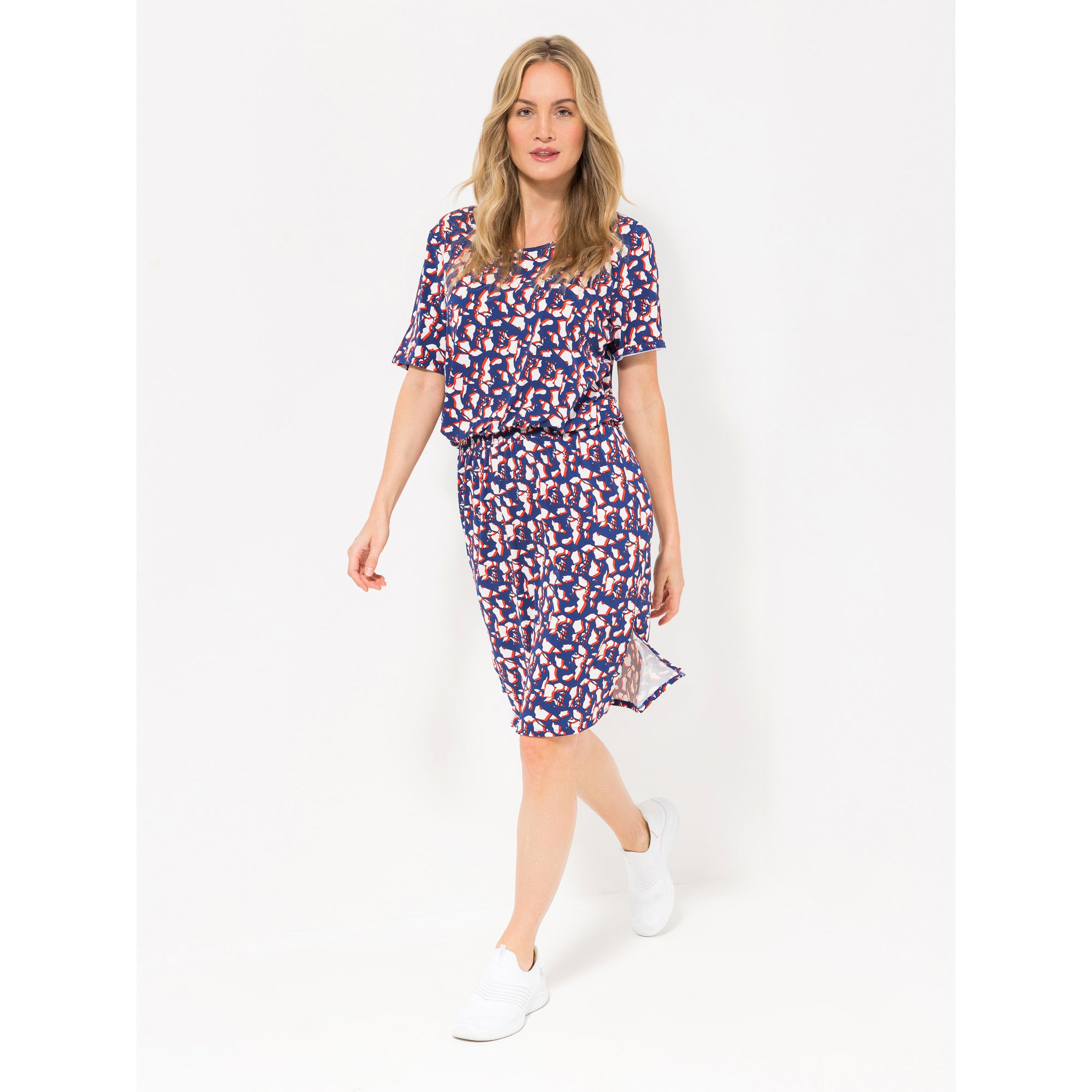 B-Ware DENIM & CO. Kleid, 1/2-Arm Rundhalsausschnitt geraffte Taille