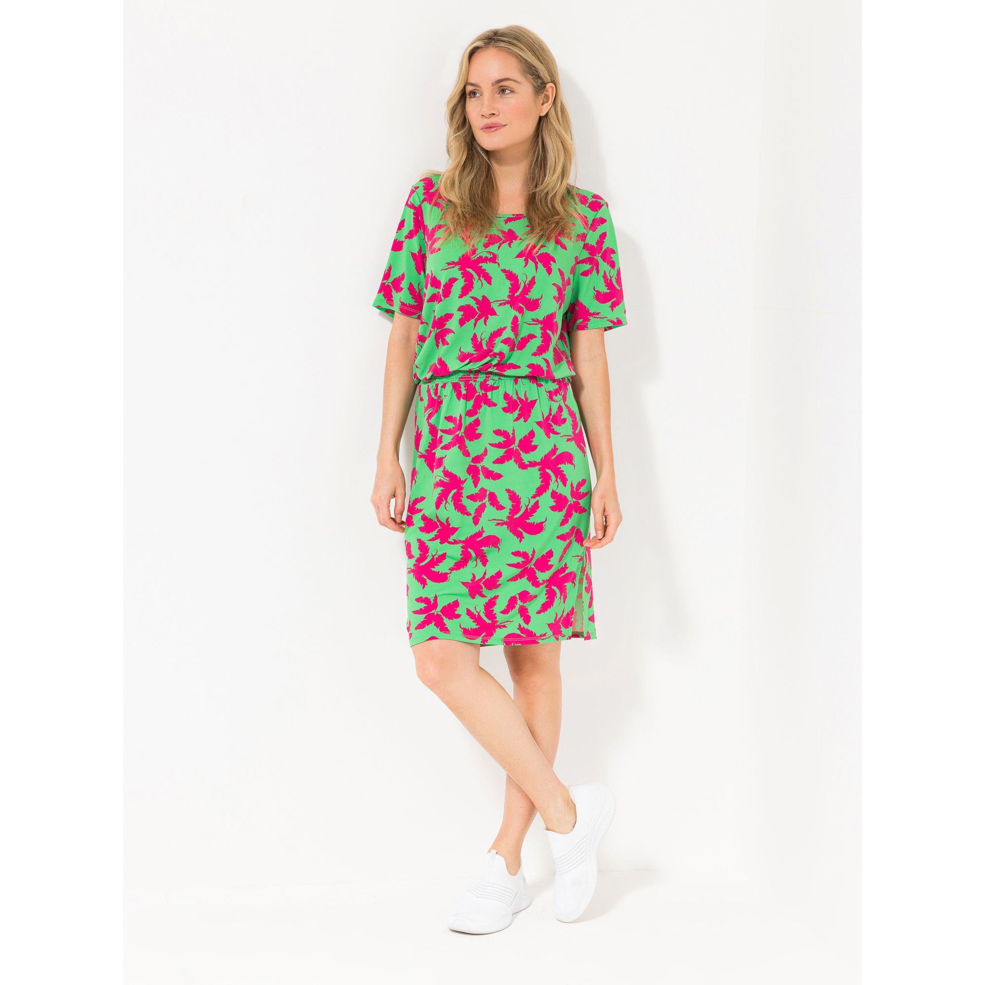B-Ware DENIM & CO. Kleid, 1/2-Arm Rundhalsausschnitt geraffte Taille