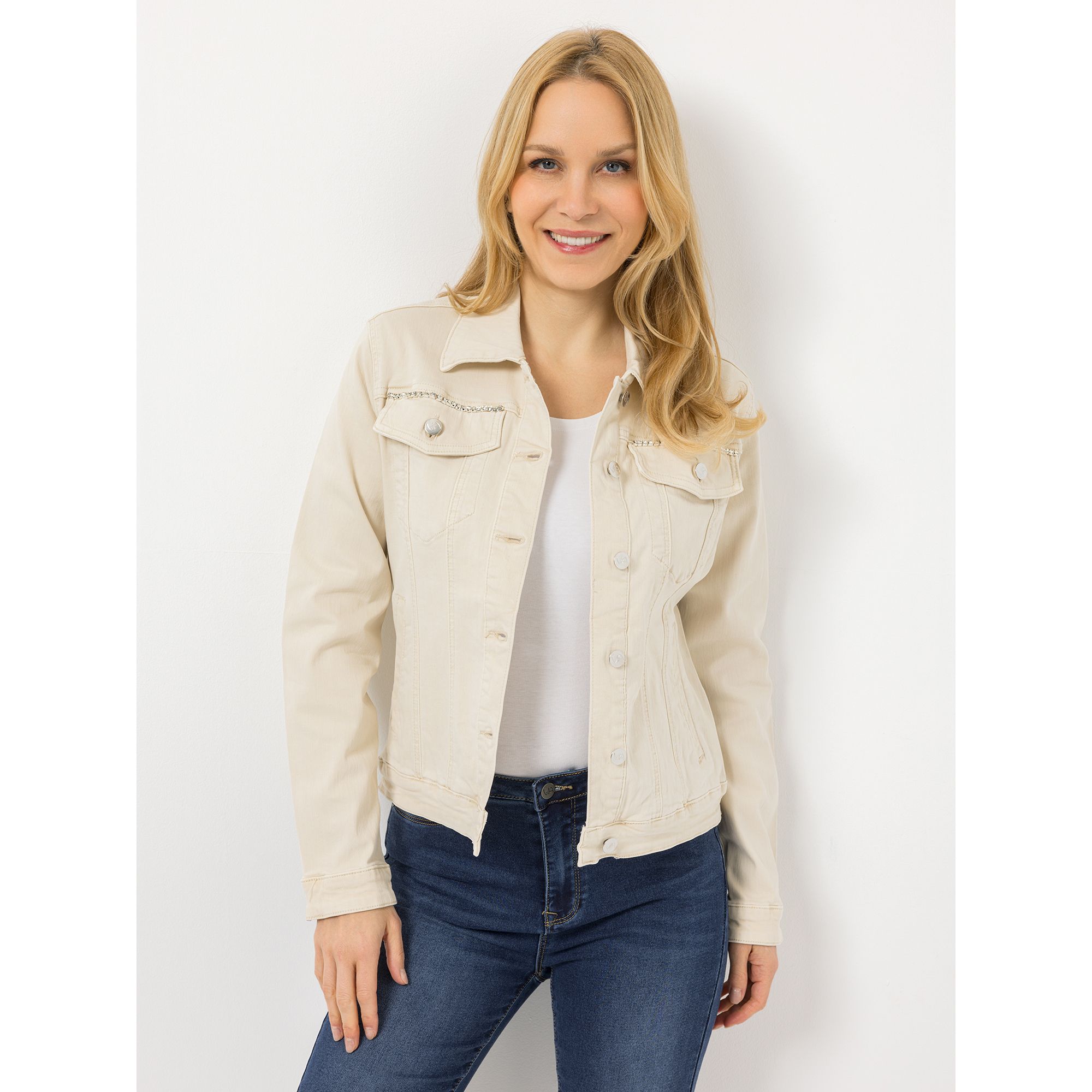 B-Ware VIA MILANO Jeansjacke. 1/1-Arm Knopfleiste Strass-Details