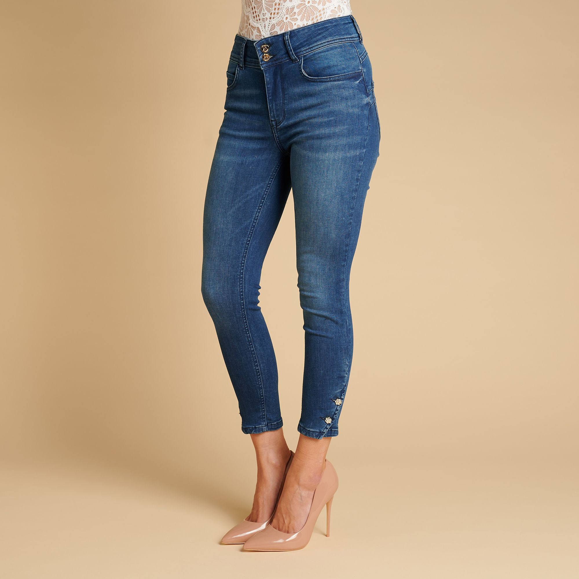 B-Ware SCHIFFHAUER MUNICH® Jeans, Las Vegas Schlitz, Zierknöpfe 7/8 Länge