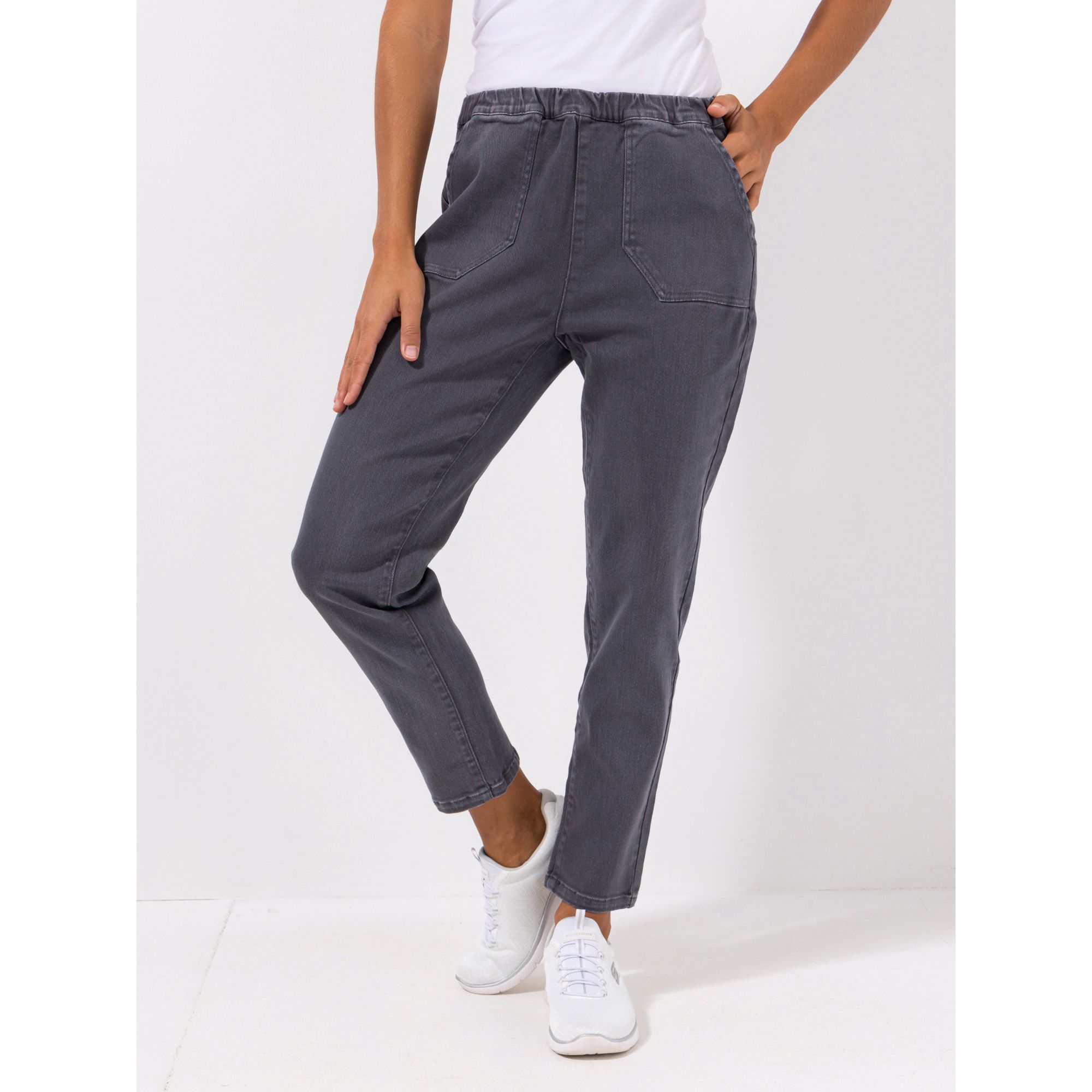 B-Ware DENIM & CO. Hose, knöchellang Rundumdehnbund aufgesetzte Taschen