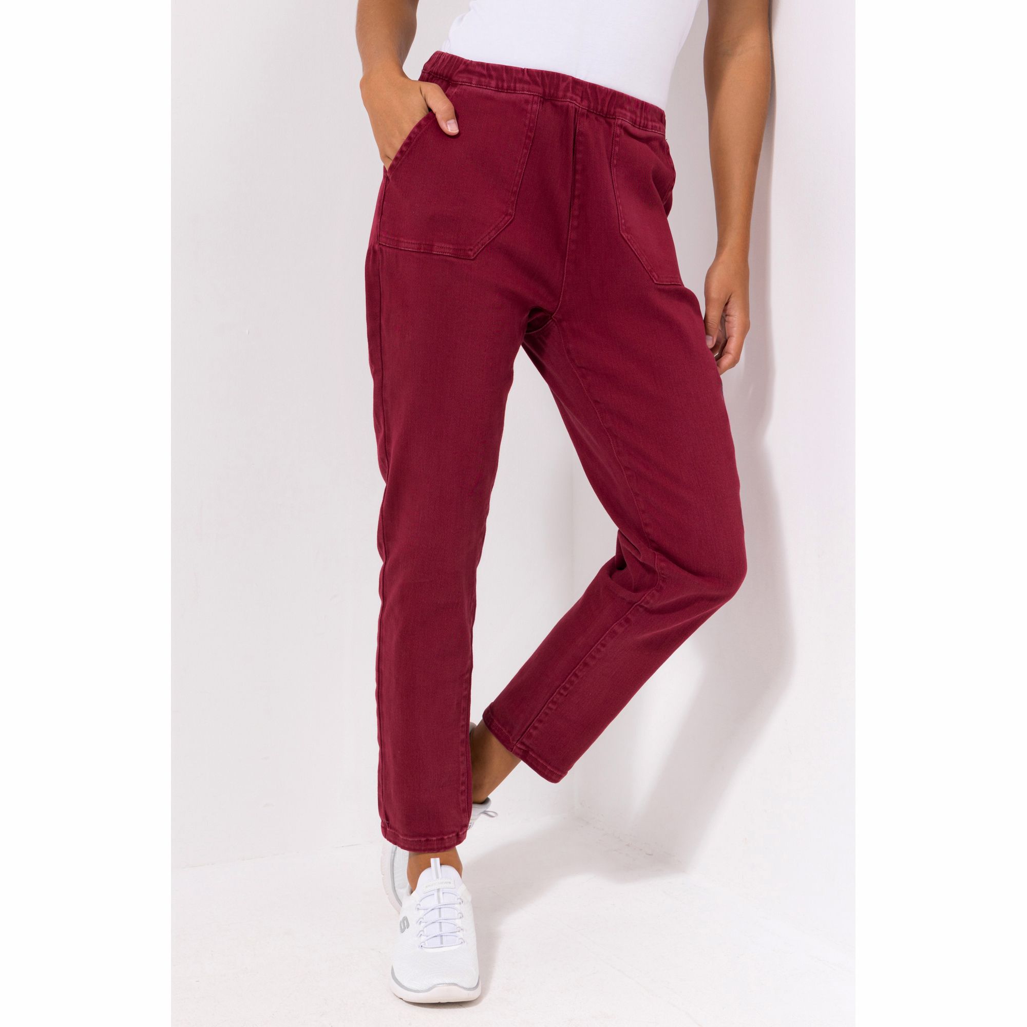 B-Ware DENIM & CO. Hose, knöchellang Rundumdehnbund aufgesetzte Taschen