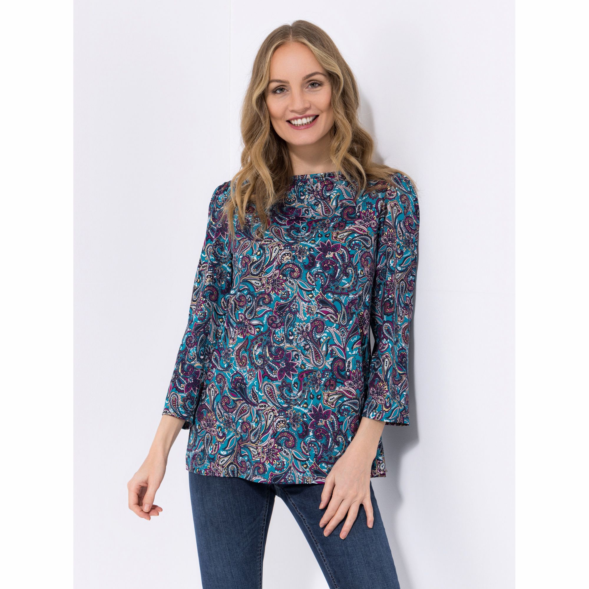 B-Ware KIM & CO. Shirt, 7/8-Arm Brazil Knit Jersey Folien-Druck