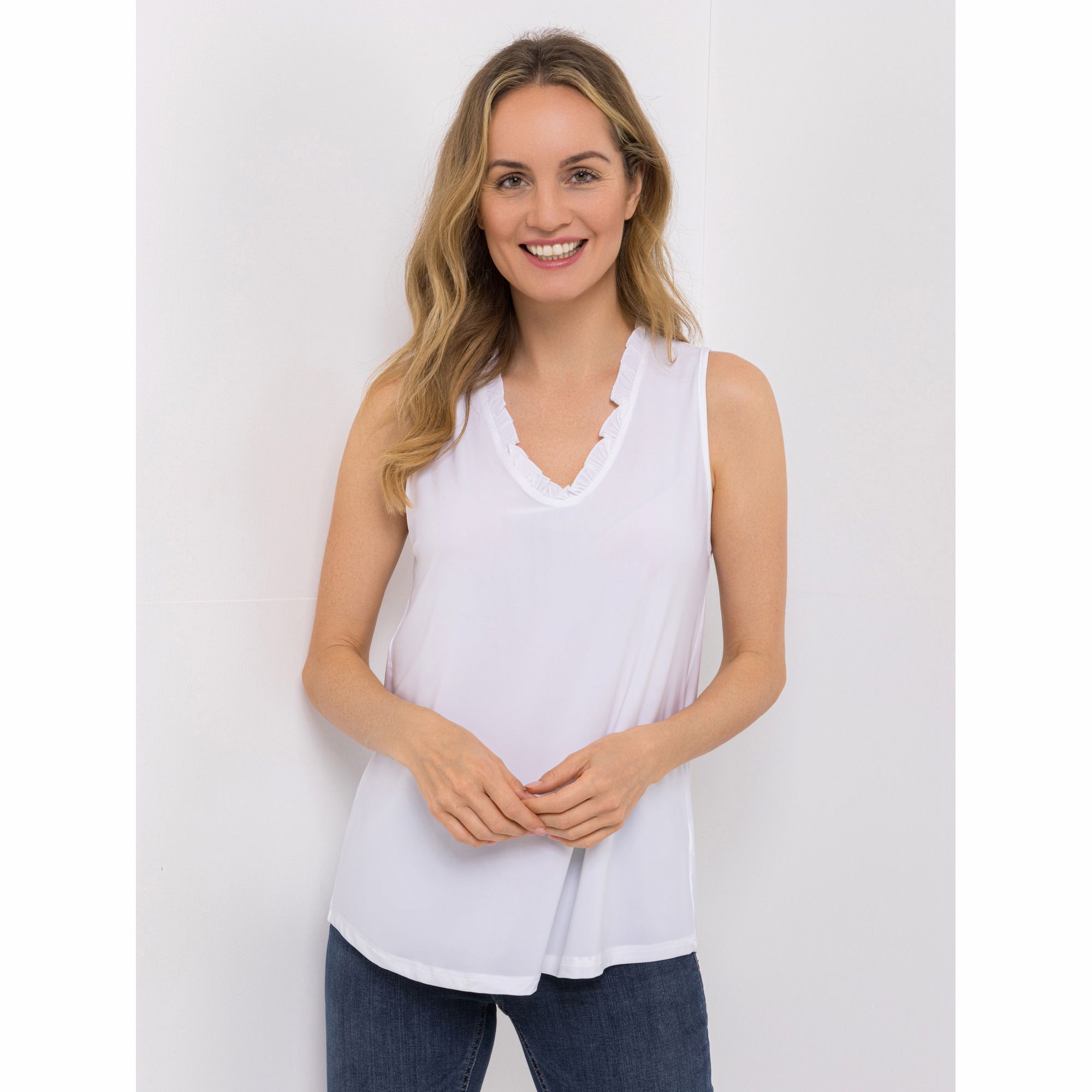 B-Ware KIM & CO. Top Brazil Knit Jersey gerüschter Ausschnitt