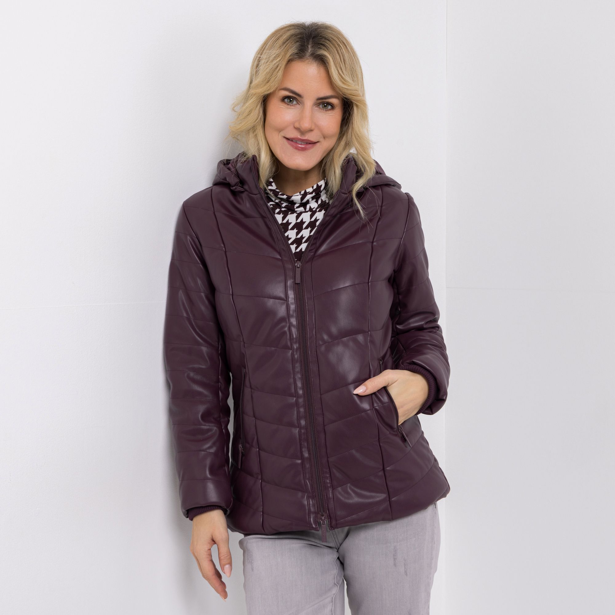 B-Ware DINE 'N' DANCE Kunstlederjacke wattiert Kapuze abnehmbar