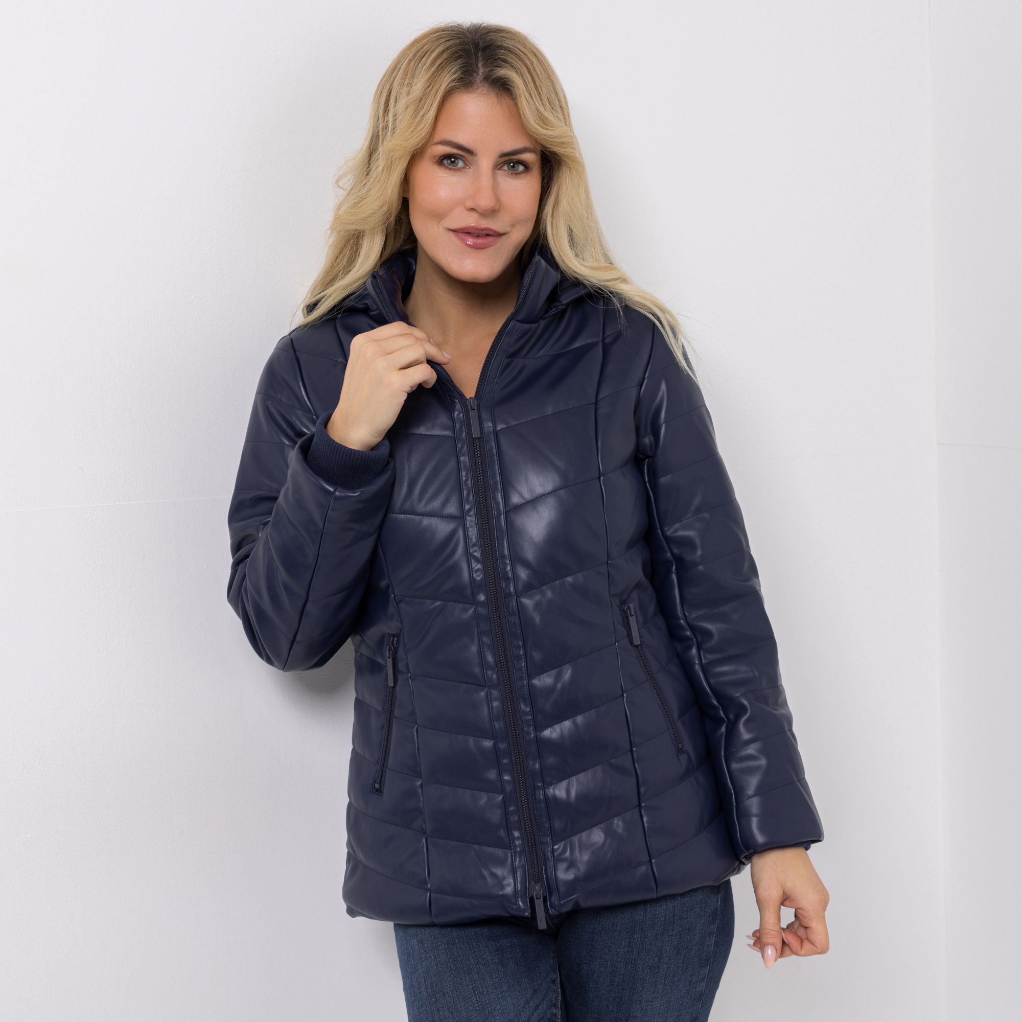 B-Ware DINE 'N' DANCE Kunstlederjacke wattiert Kapuze abnehmbar