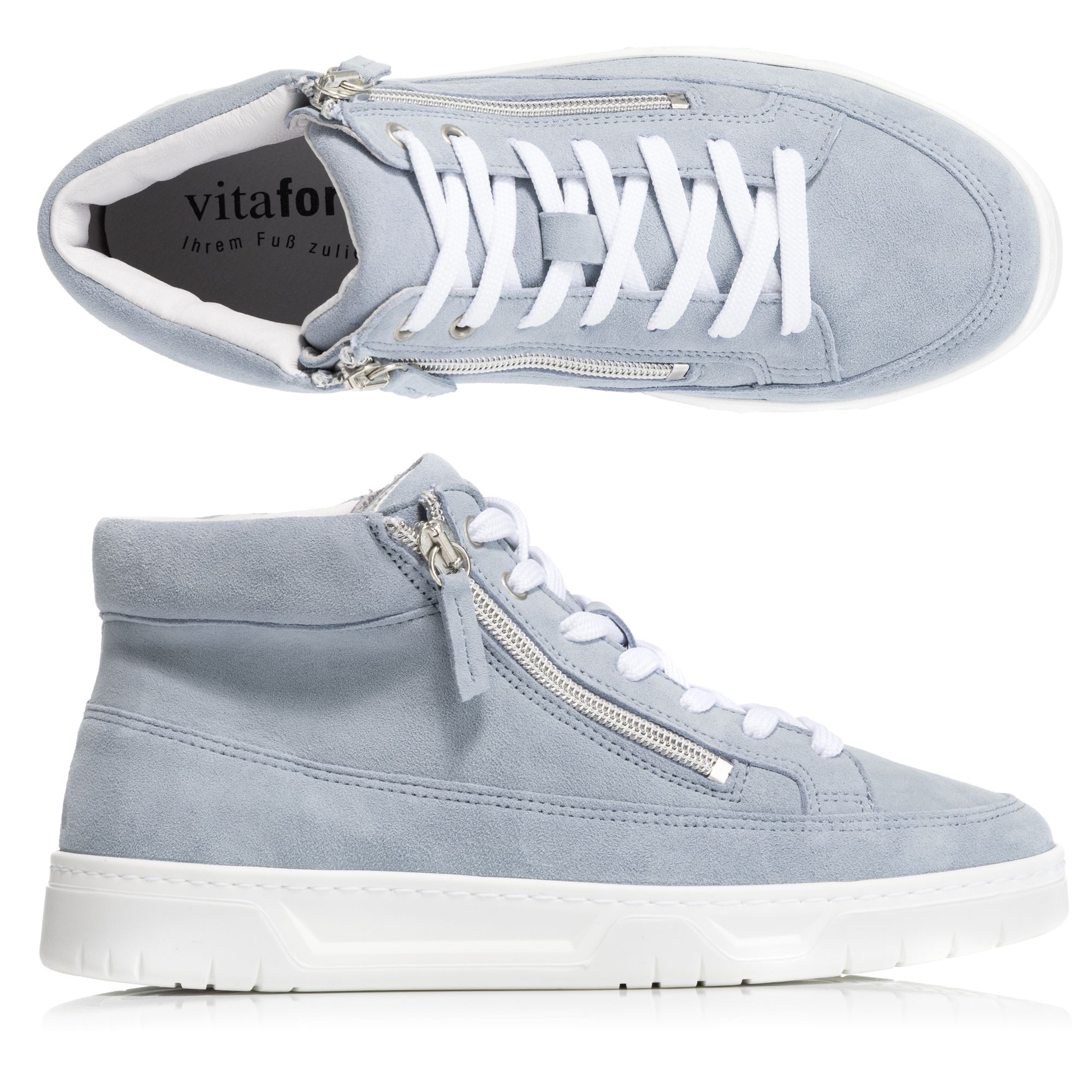 B-Ware VITAFORM Damen-Hightopsneaker Samtziegenleder 2 Reißverschlüsse