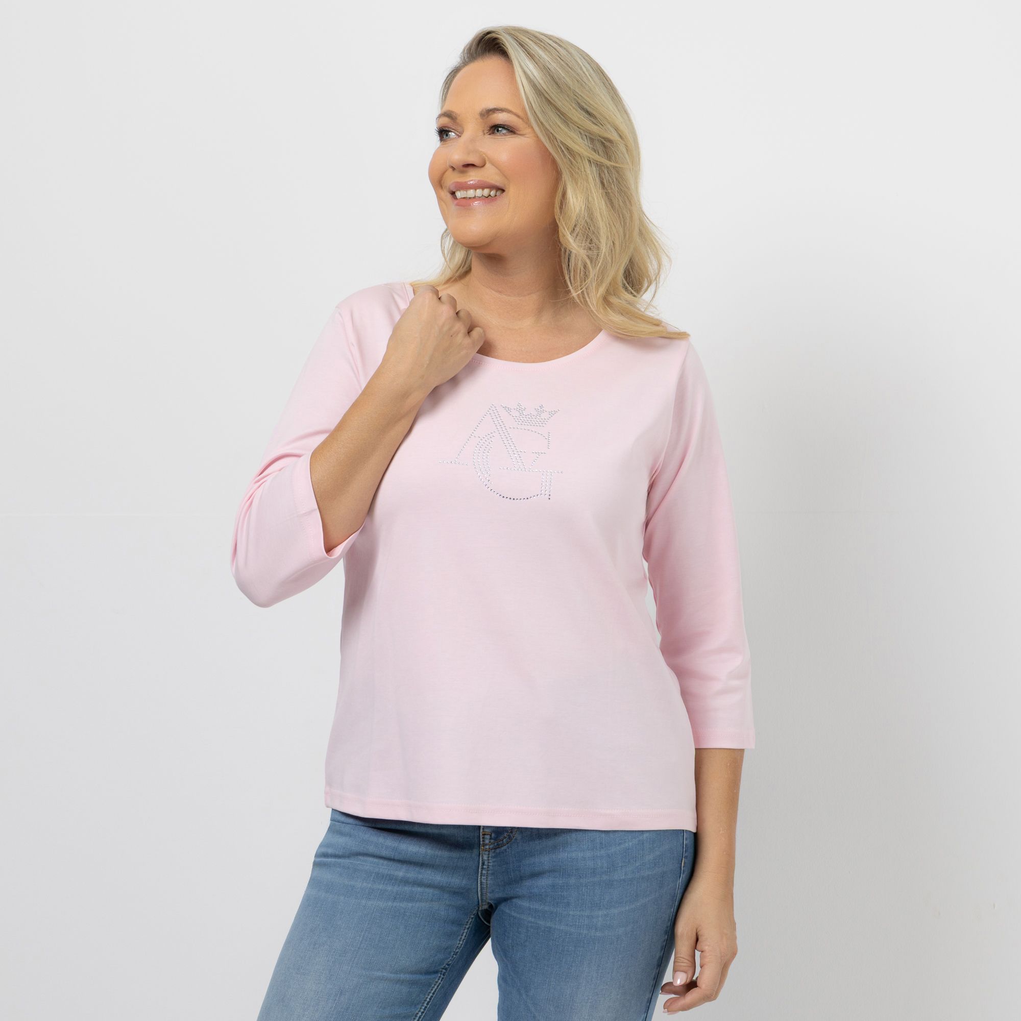 B-Ware ANNA VON GRIESHEIM Shirt, 3/4-Arm Pima Cotton Strass-Logo