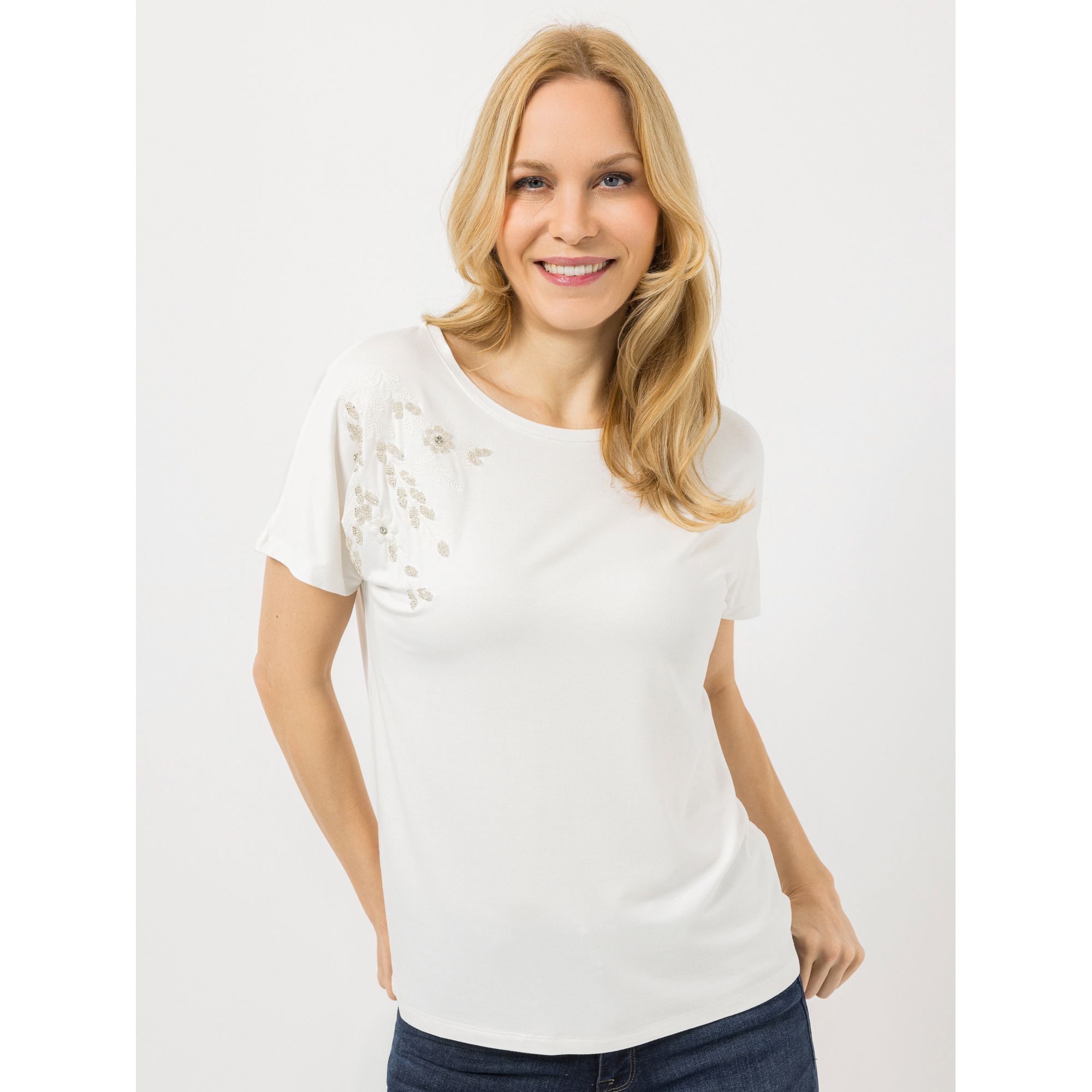 B-Ware VIA MILANO Shirt, 1/2-Arm Rundhalsausschnitt Stickerei-Details