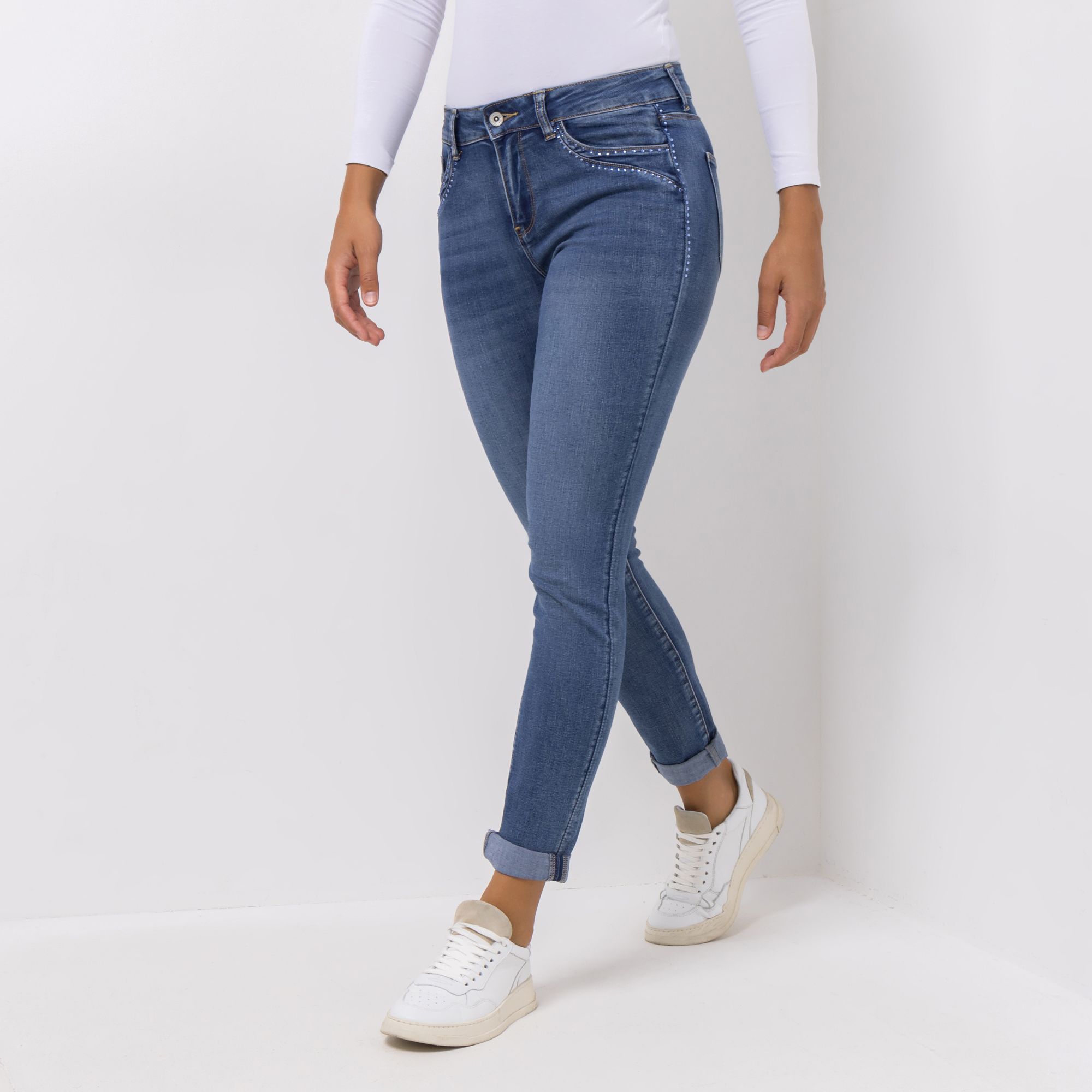 B-Ware DINE 'N' DANCE Jeanshose, Salsa 5-Pocket-Style dekorativer Strass