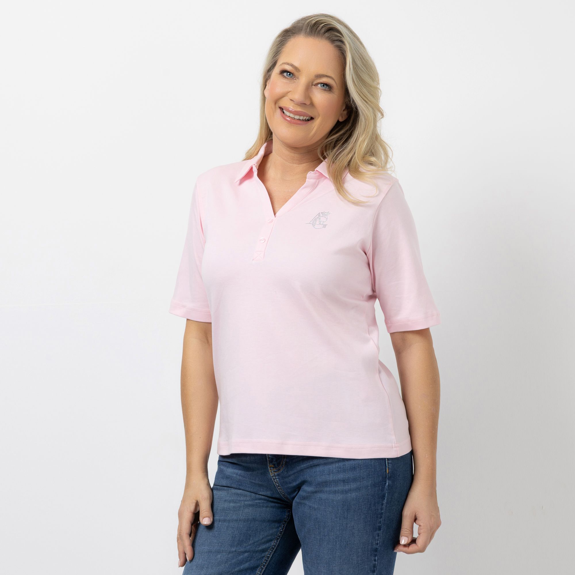 B-Ware ANNA VON GRIESHEIM Poloshirt, 1/2-Arm Pima Cotton Strassstein-Logo