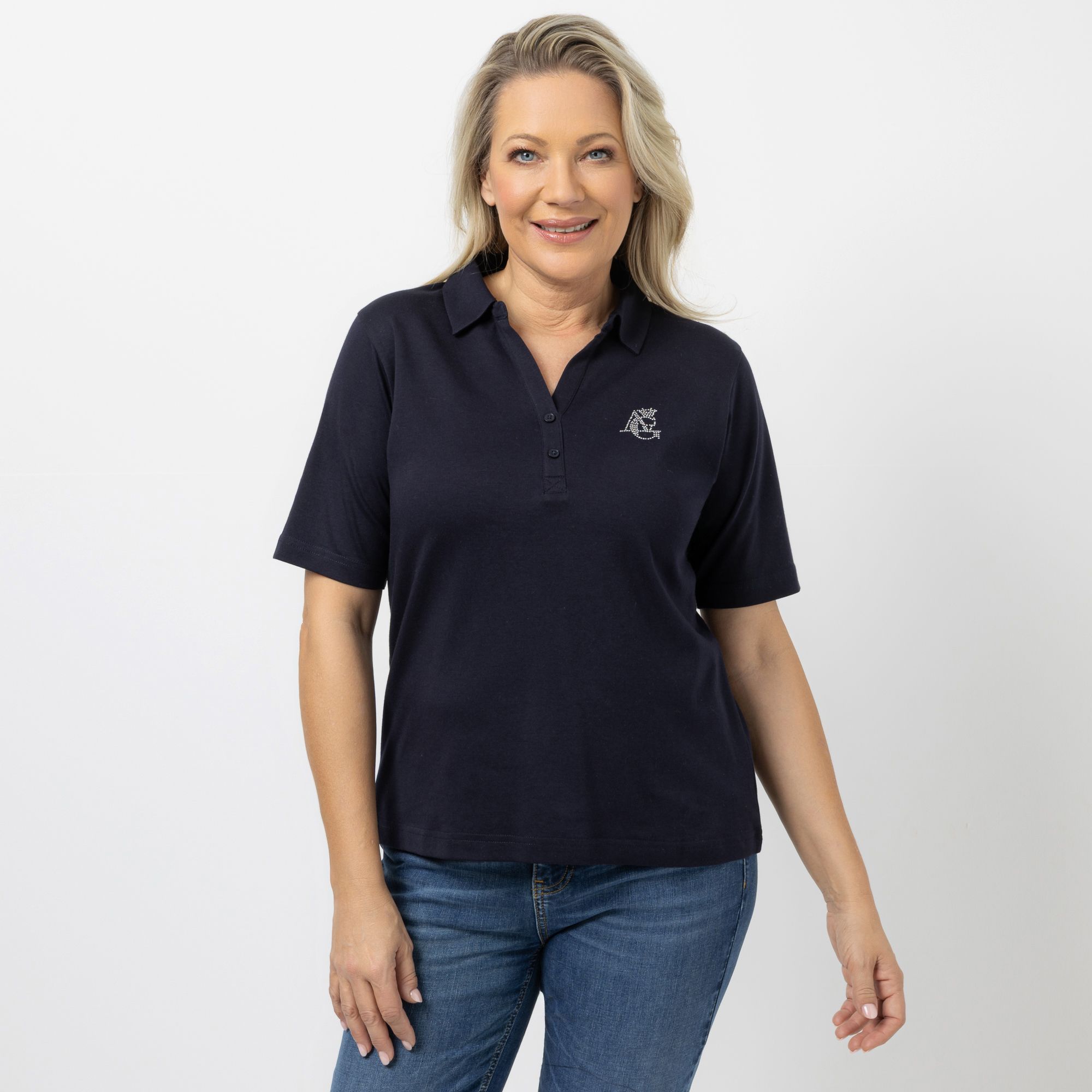 B-Ware ANNA VON GRIESHEIM Poloshirt, 1/2-Arm Pima Cotton Strassstein-Logo