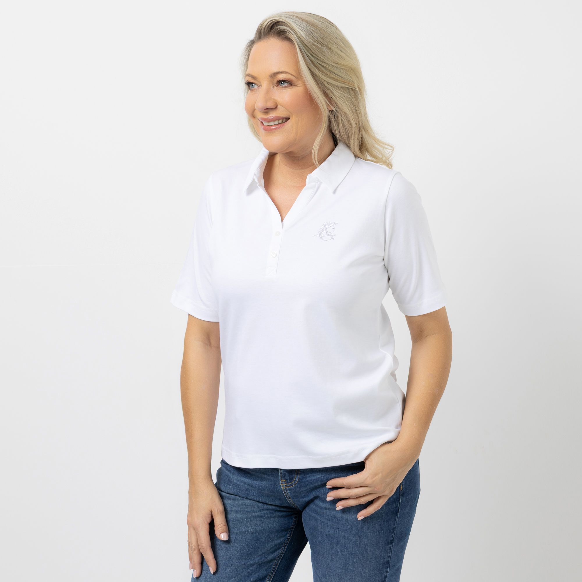 B-Ware ANNA VON GRIESHEIM Poloshirt, 1/2-Arm Pima Cotton Strassstein-Logo