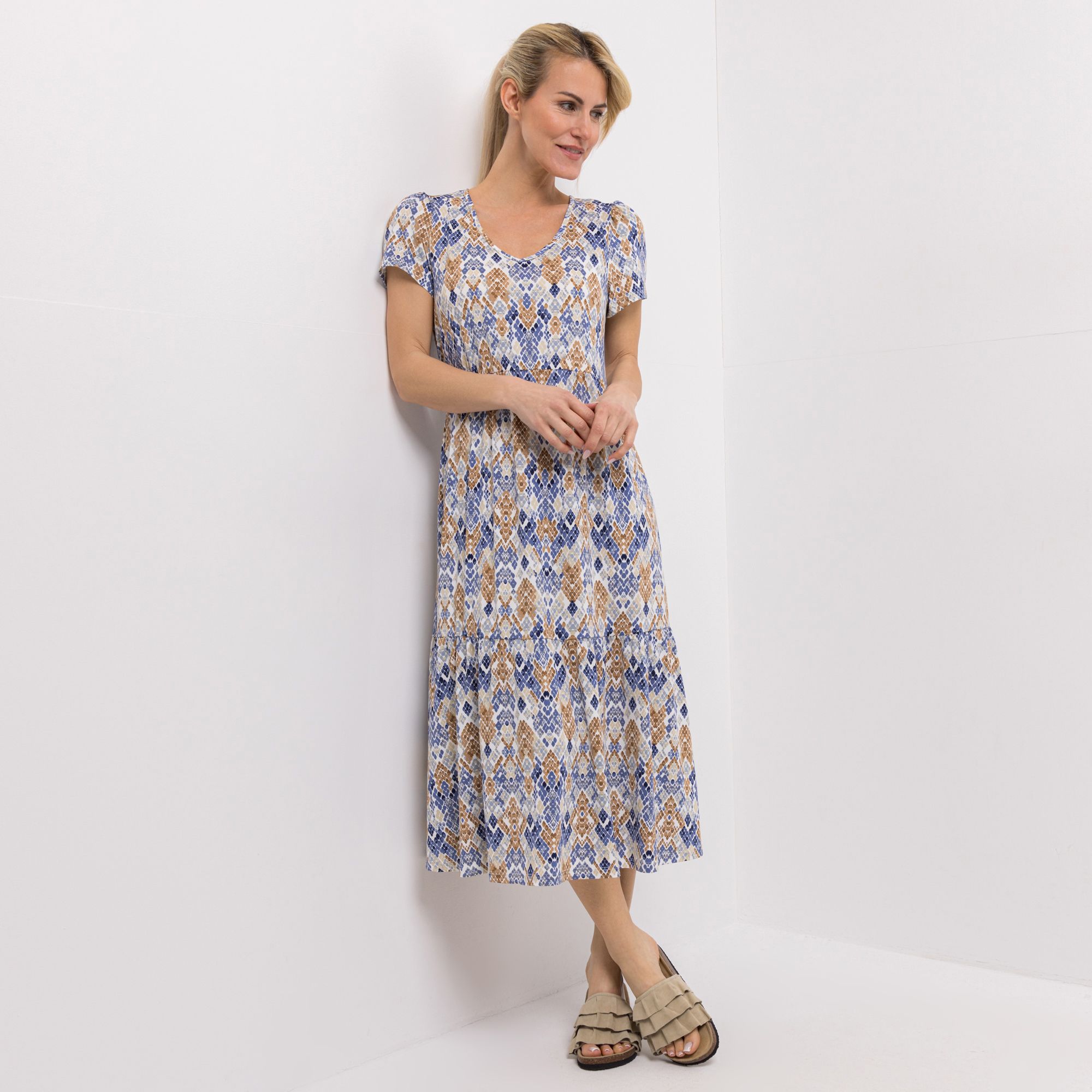 B-Ware KIM & CO. Midi-Kleid Brazil Knit Jersey V-Ausschnitt