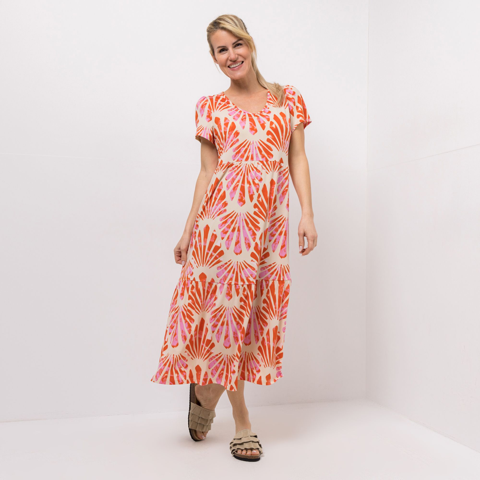 B-Ware KIM & CO. Midi-Kleid Brazil Knit Jersey V-Ausschnitt