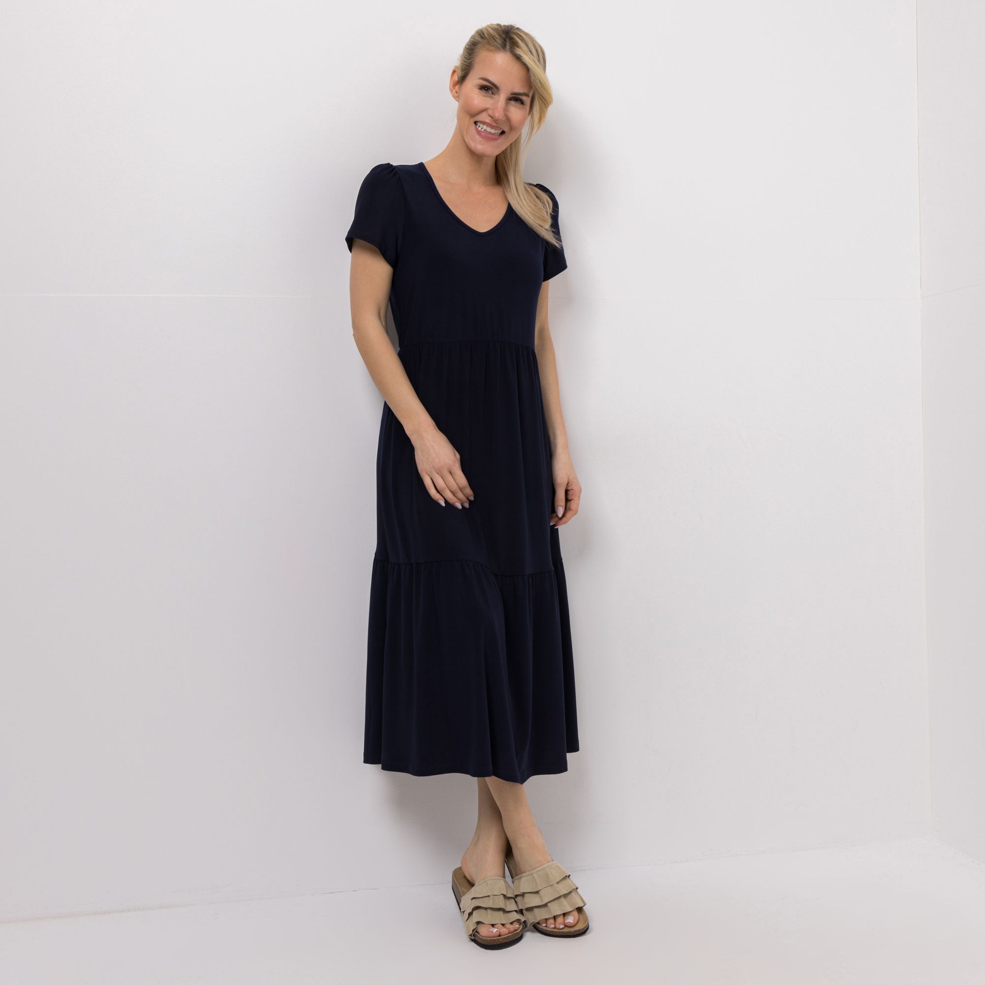 B-Ware KIM & CO. Midi-Kleid Brazil Knit Jersey V-Ausschnitt