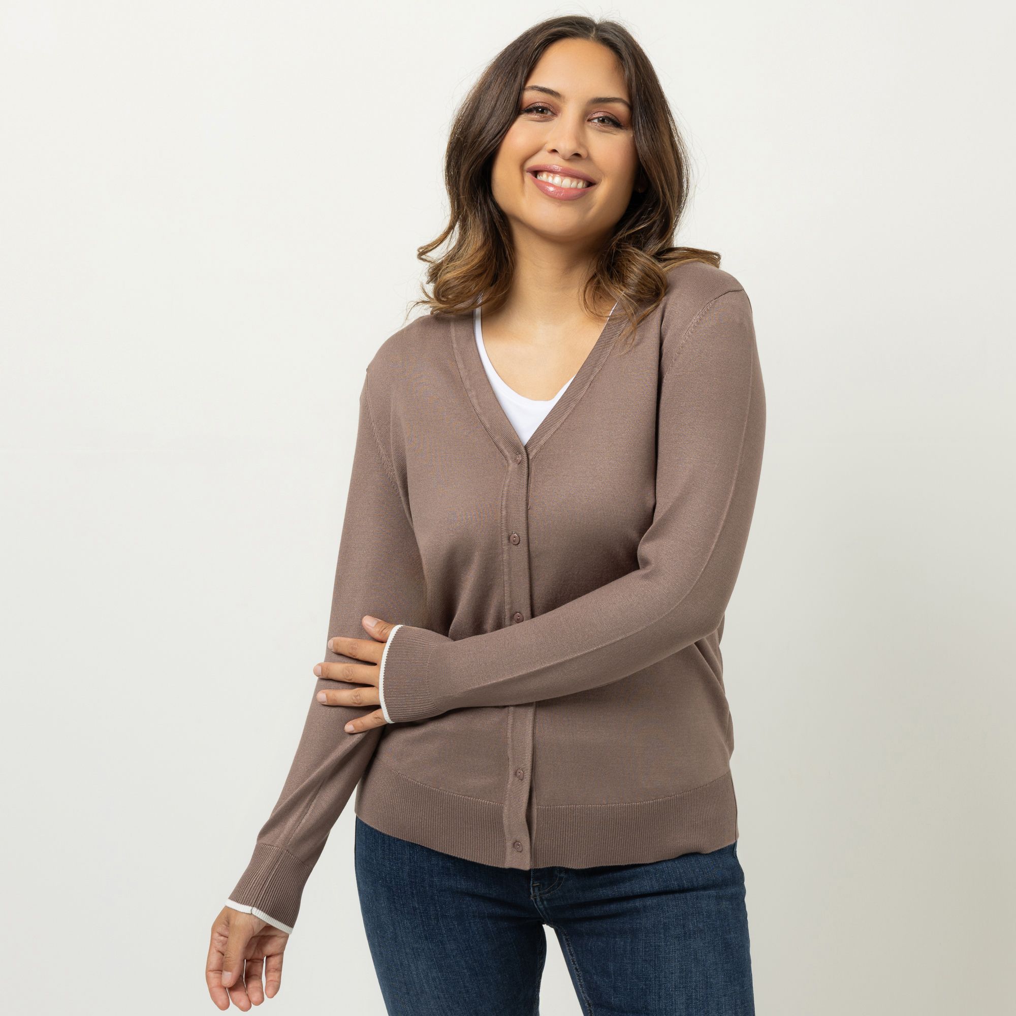 B-Ware DENIM & CO. Cardigan V-Ausschnitt Knopfleiste