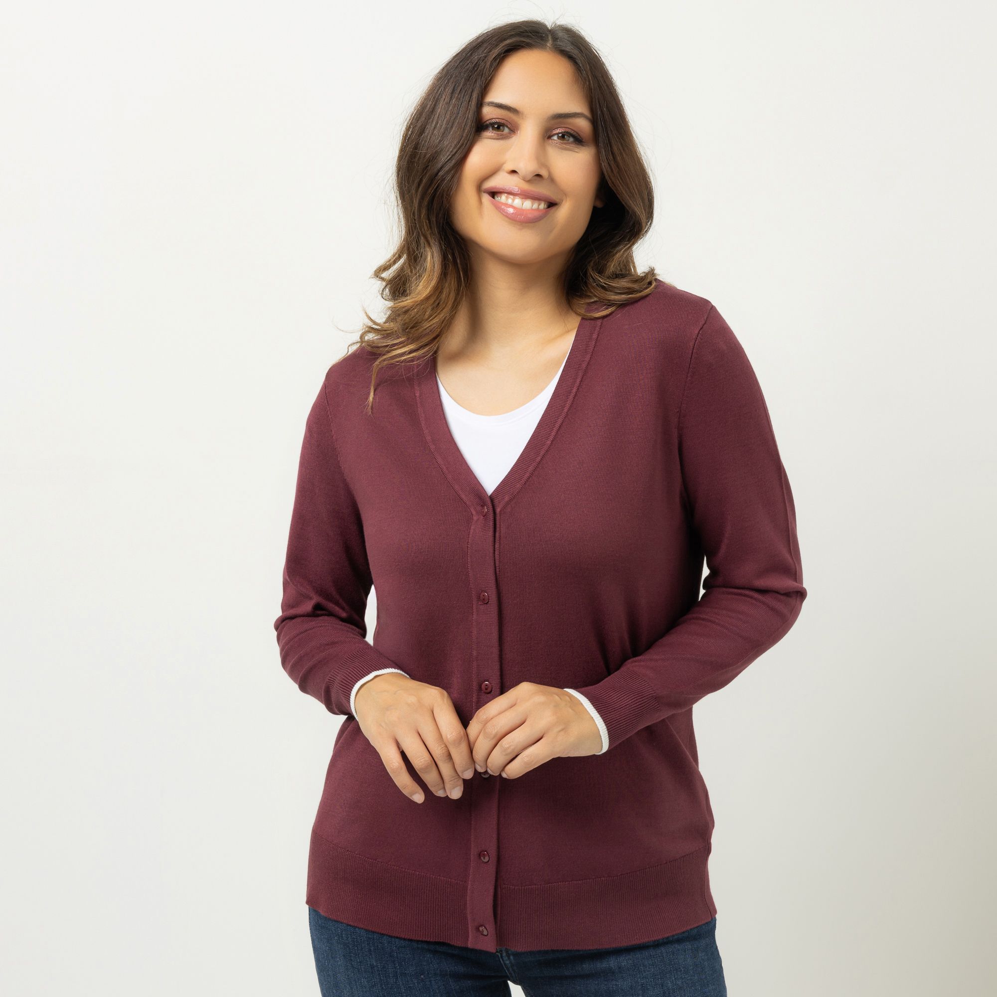 B-Ware DENIM & CO. Cardigan V-Ausschnitt Knopfleiste