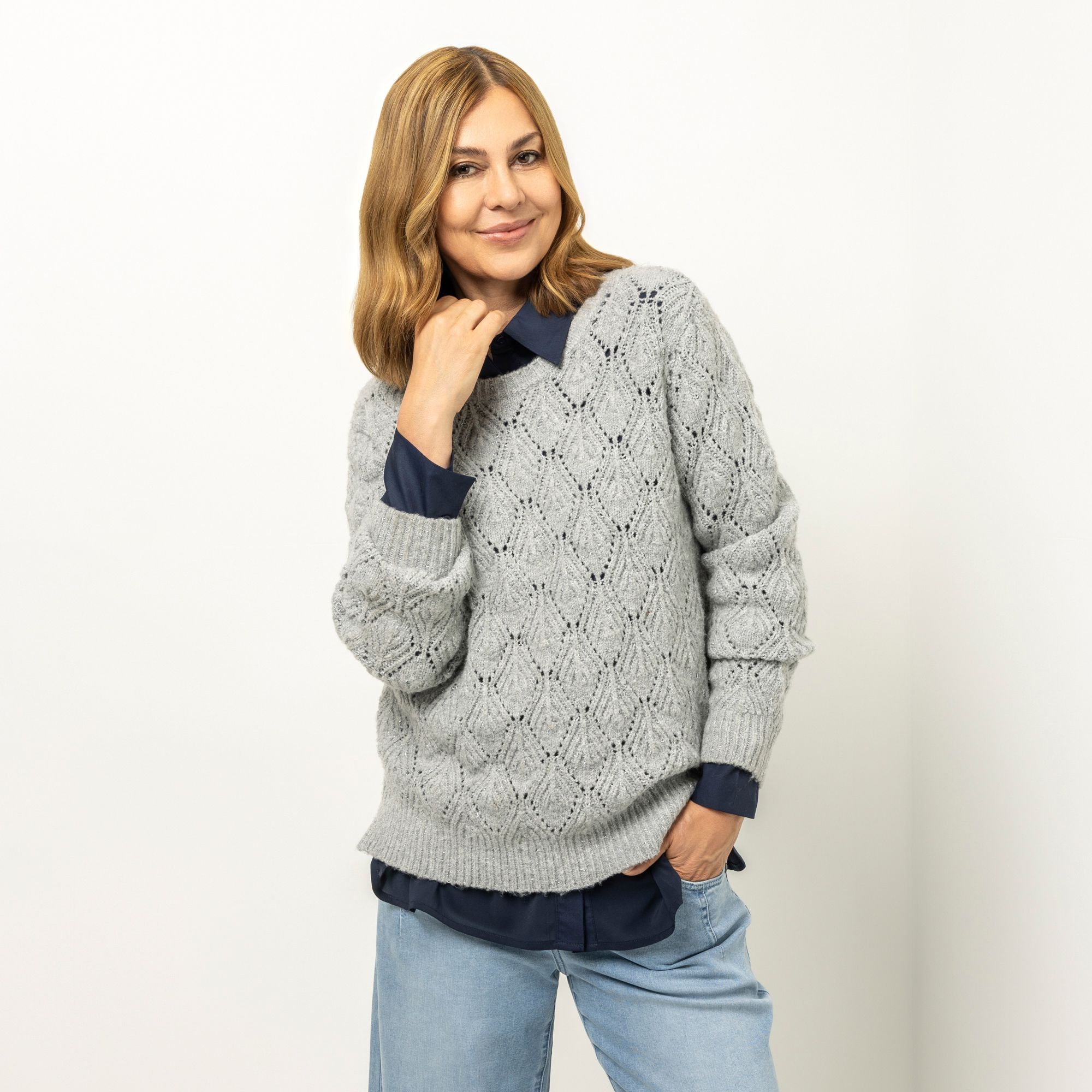 B-Ware BRUCE DARNELL Pullover, langarm Rundhals Ajour-Strick