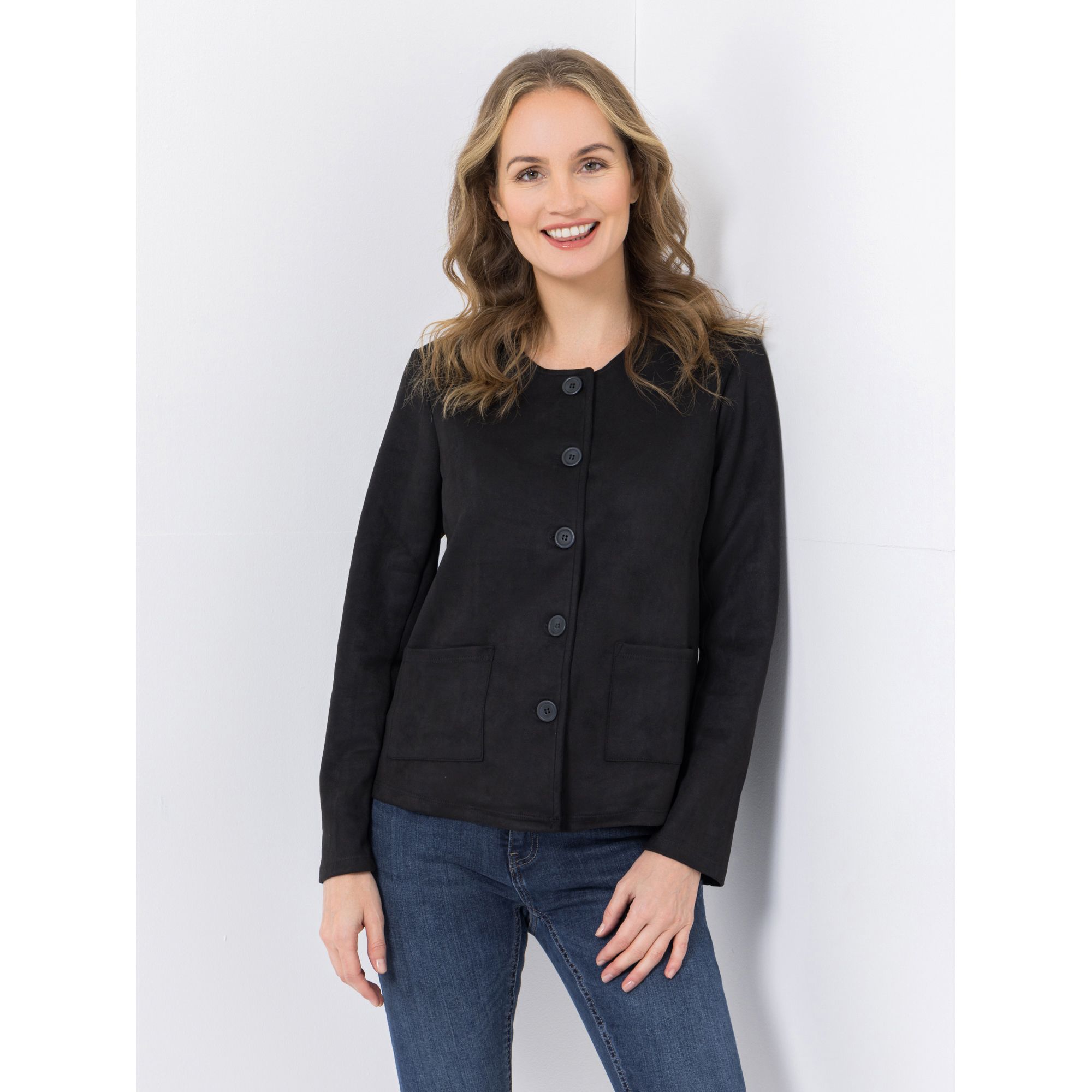 B-Ware KIM & CO. Blazer, langer Arm Velours-Optik Jersey Knopfleiste