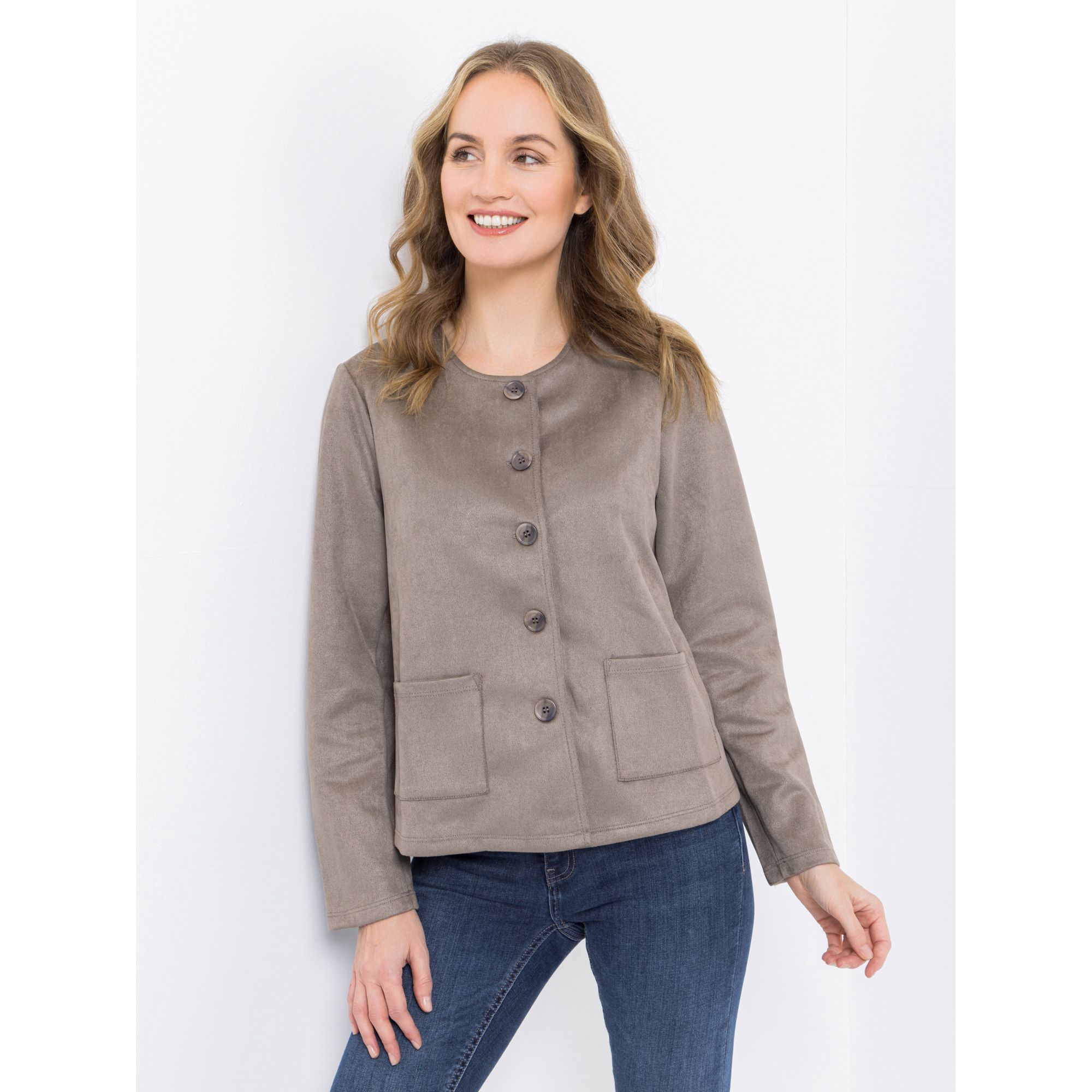 B-Ware KIM & CO. Blazer, langer Arm Velours-Optik Jersey Knopfleiste